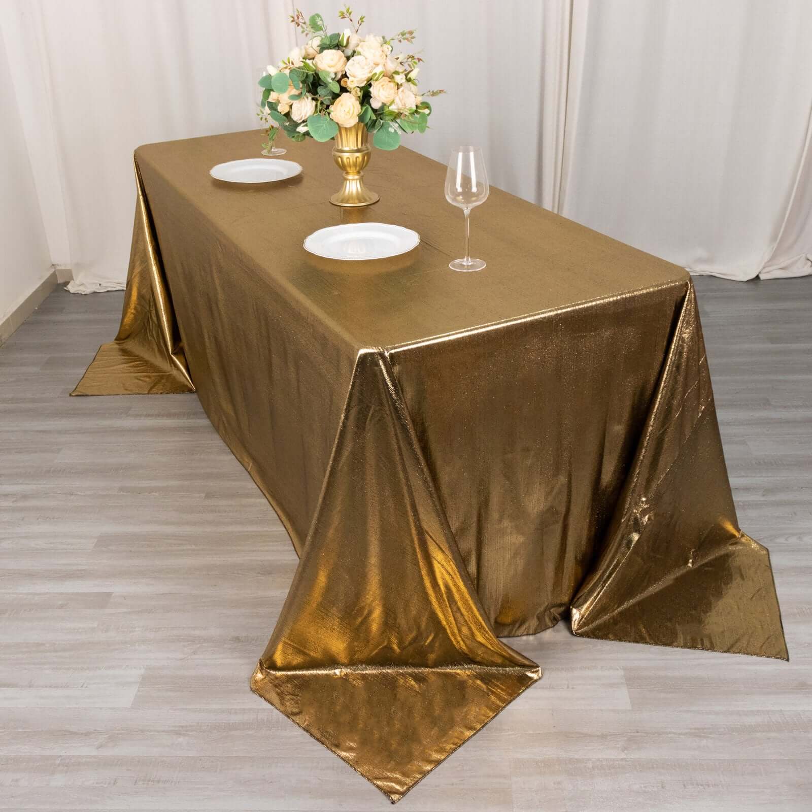 Shimmering Antique Gold Sequin Dots Polyester Wrinkle-Free Rectangle Tablecloth 90x132