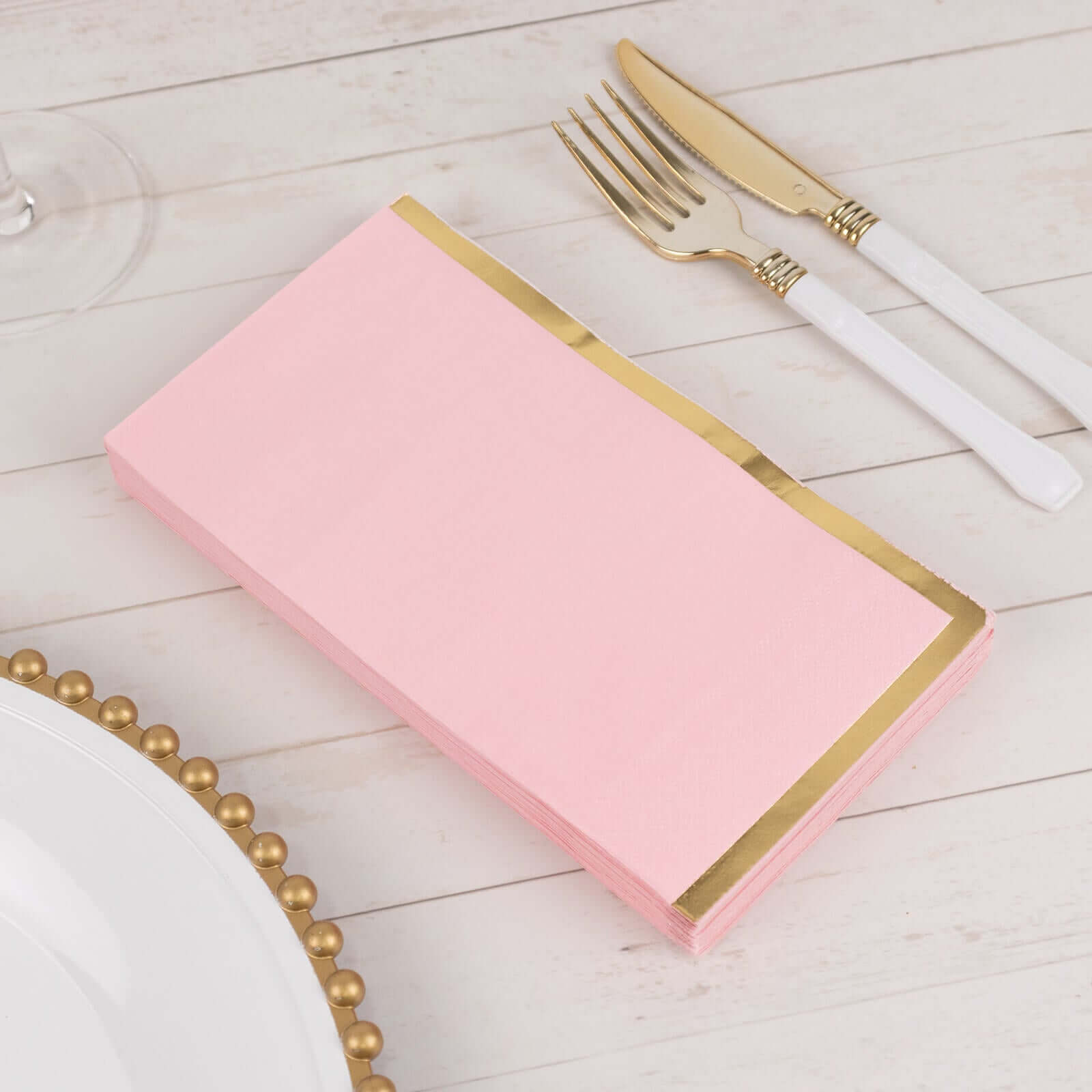 50-Piece 2-Ply Pink Paper Dinner Napkins with Stylish Gold Foil Edge