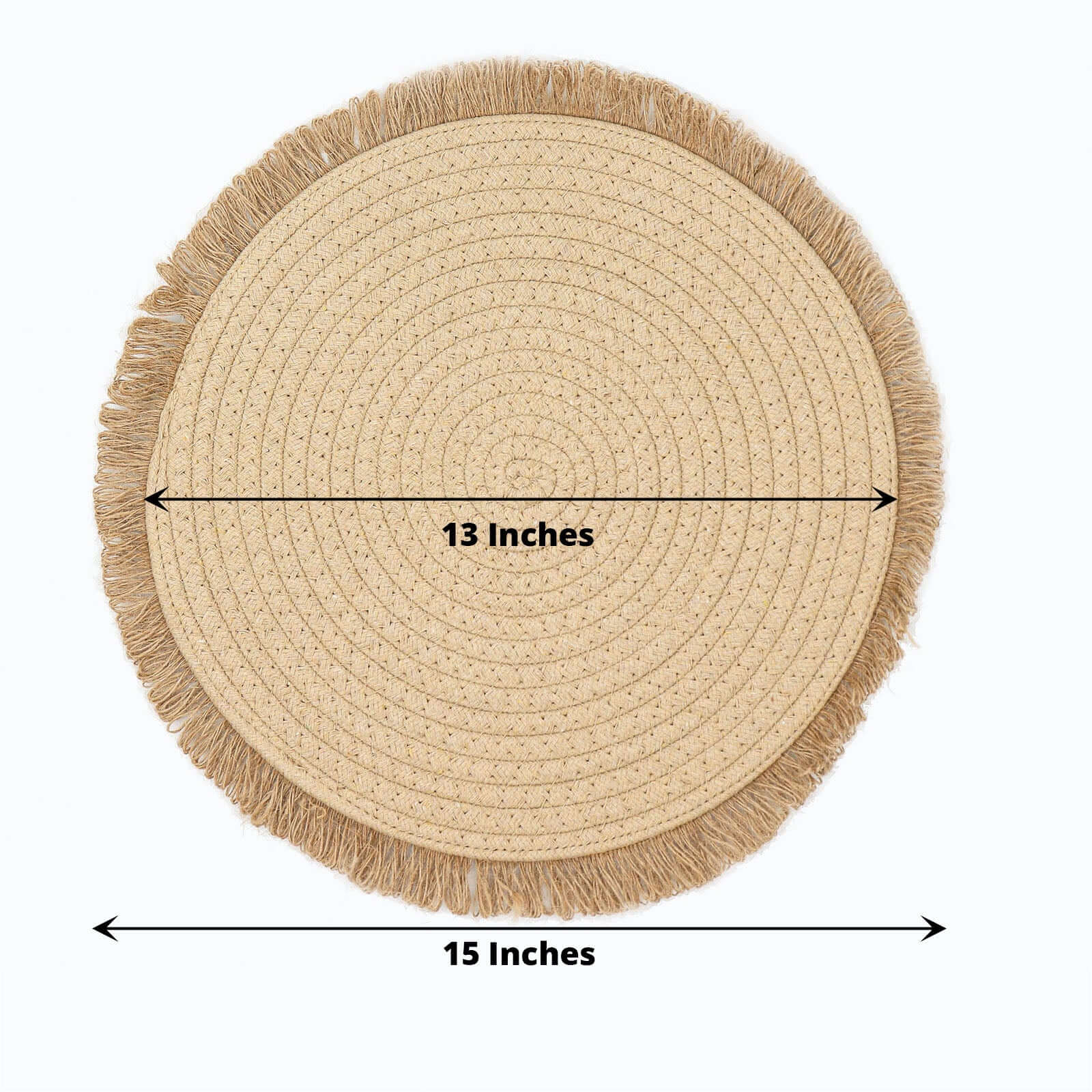 4-Pack Natural Rustic Burlap Jute Round Placemats with Fringed Edge - Farmhouse Style Table Decor