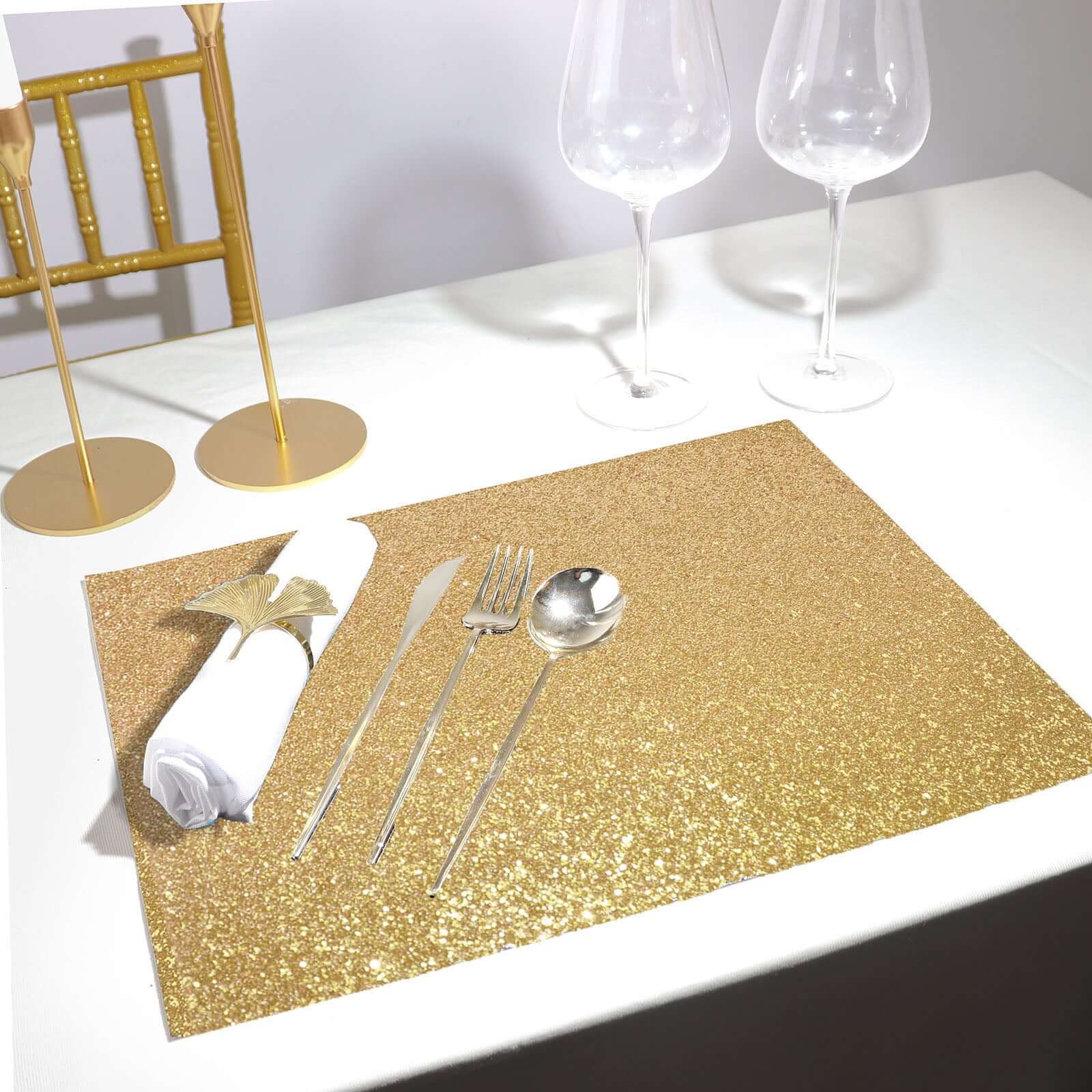 6-Pack Champagne Glitter Rectangle Placemats - Non-Slip & Heat-Resistant