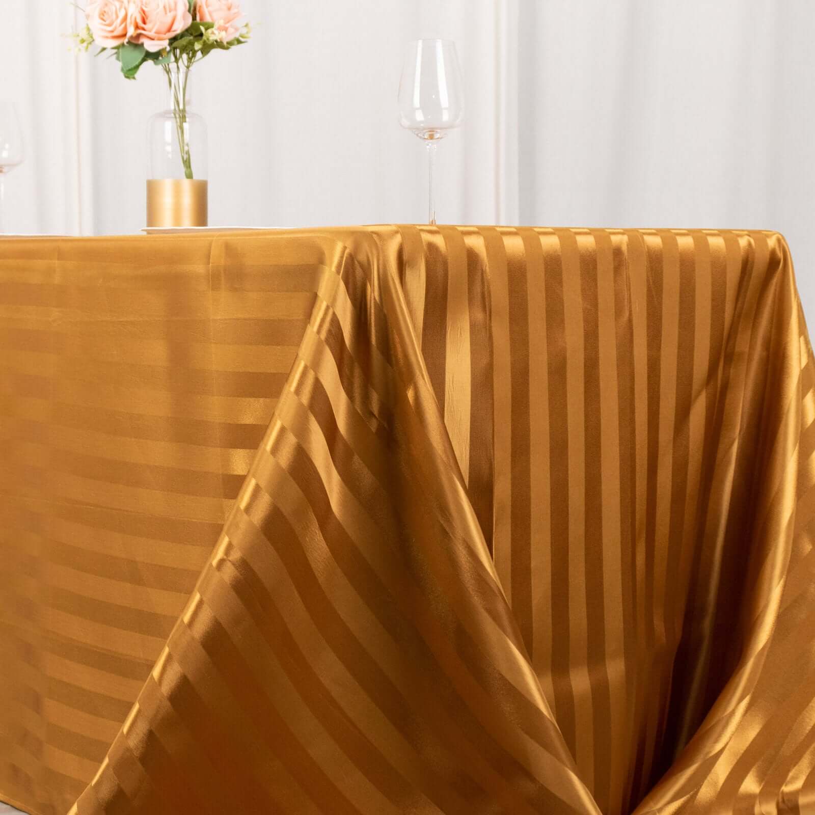 Exclusive Gold Satin Striped 90x132 Rectangular Seamless Tablecloth