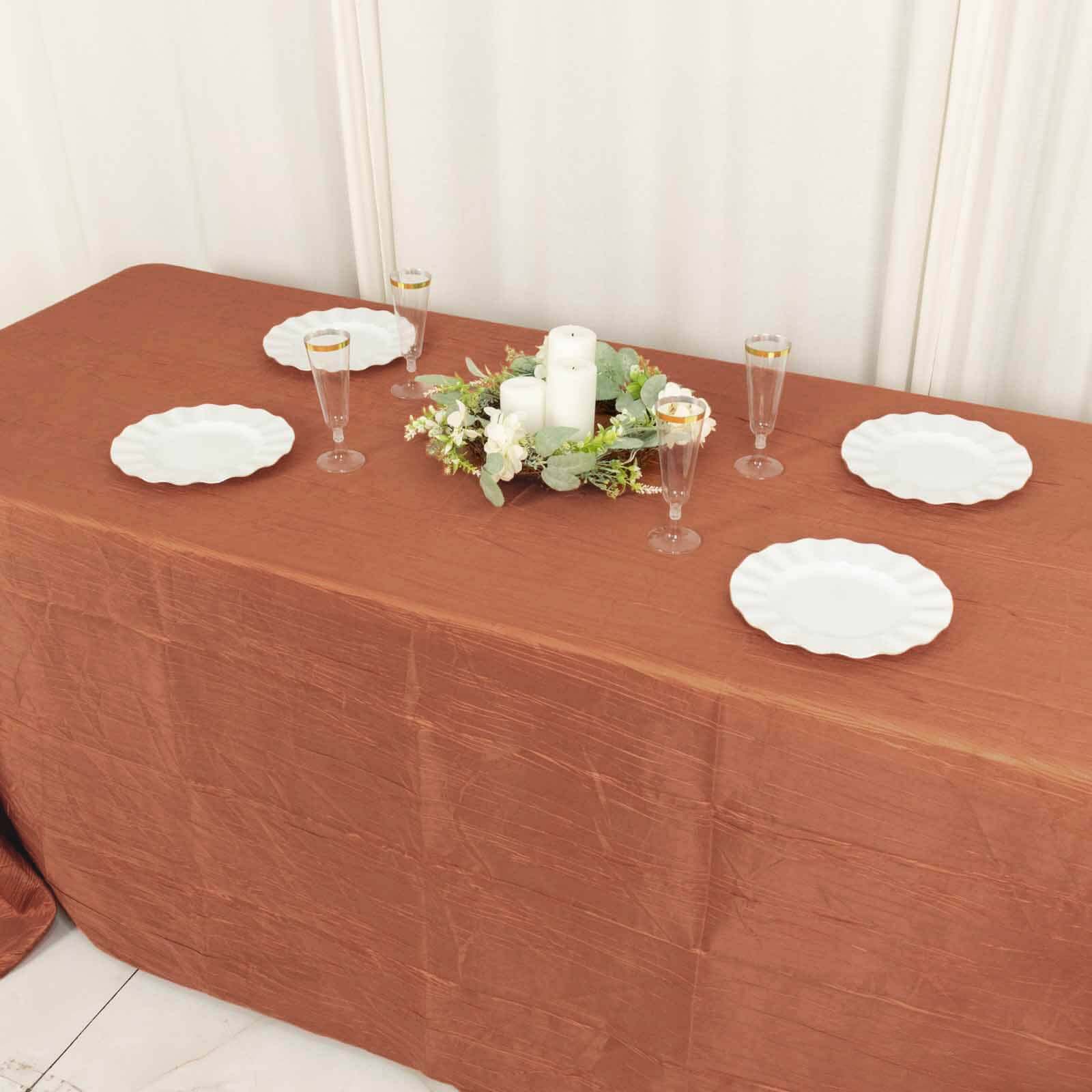 Seamless Accordion Crinkle Taffeta Tablecloth - Terracotta (Rust), 90x132