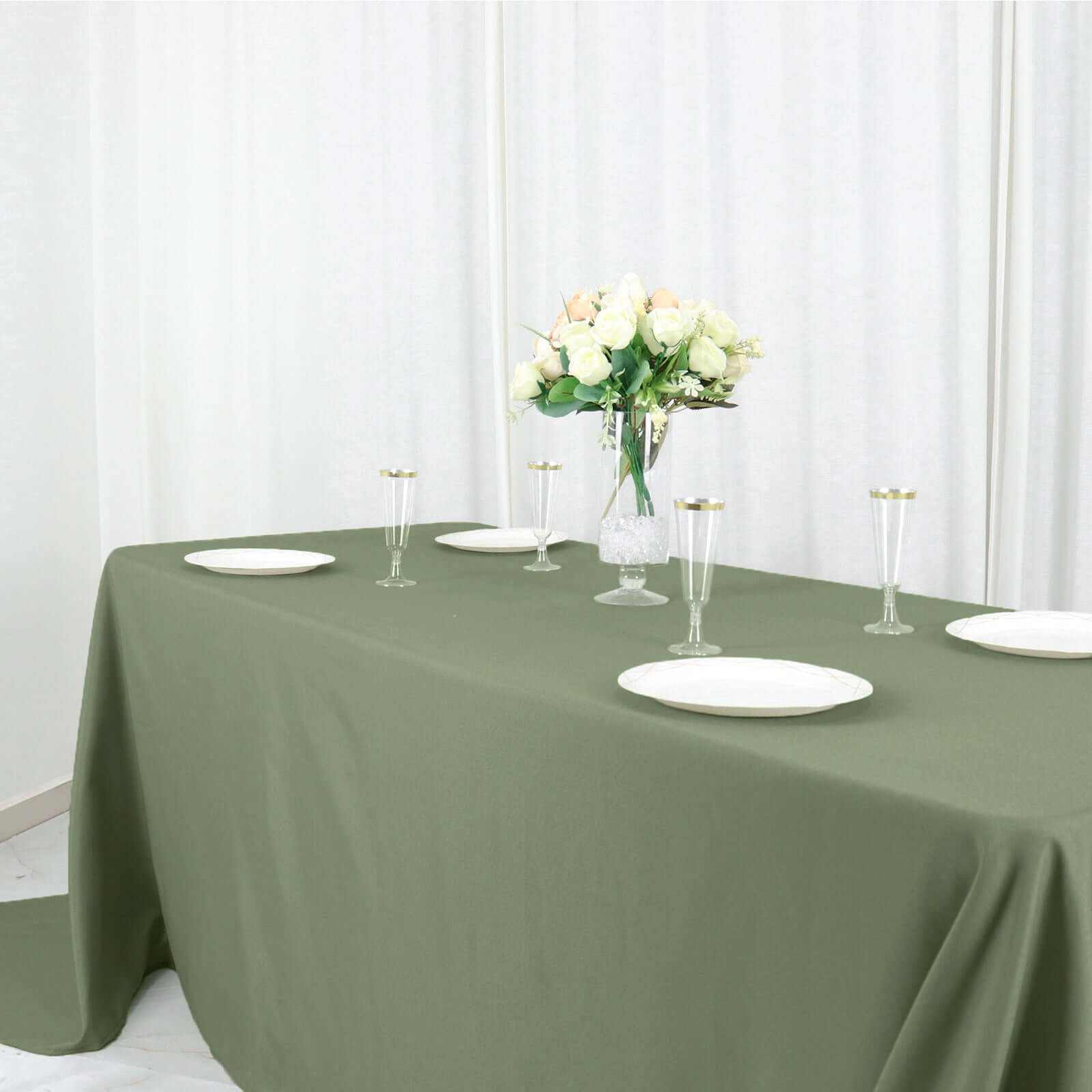 Exclusive! Seamless Wrinkle-Resistant 90x156 Polyester Rectangle Tablecloth in Dusty Sage Green