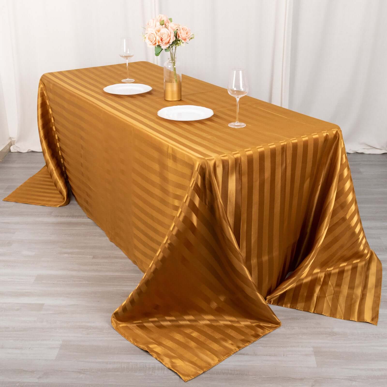 Exclusive Gold Satin Striped 90x132 Rectangular Seamless Tablecloth