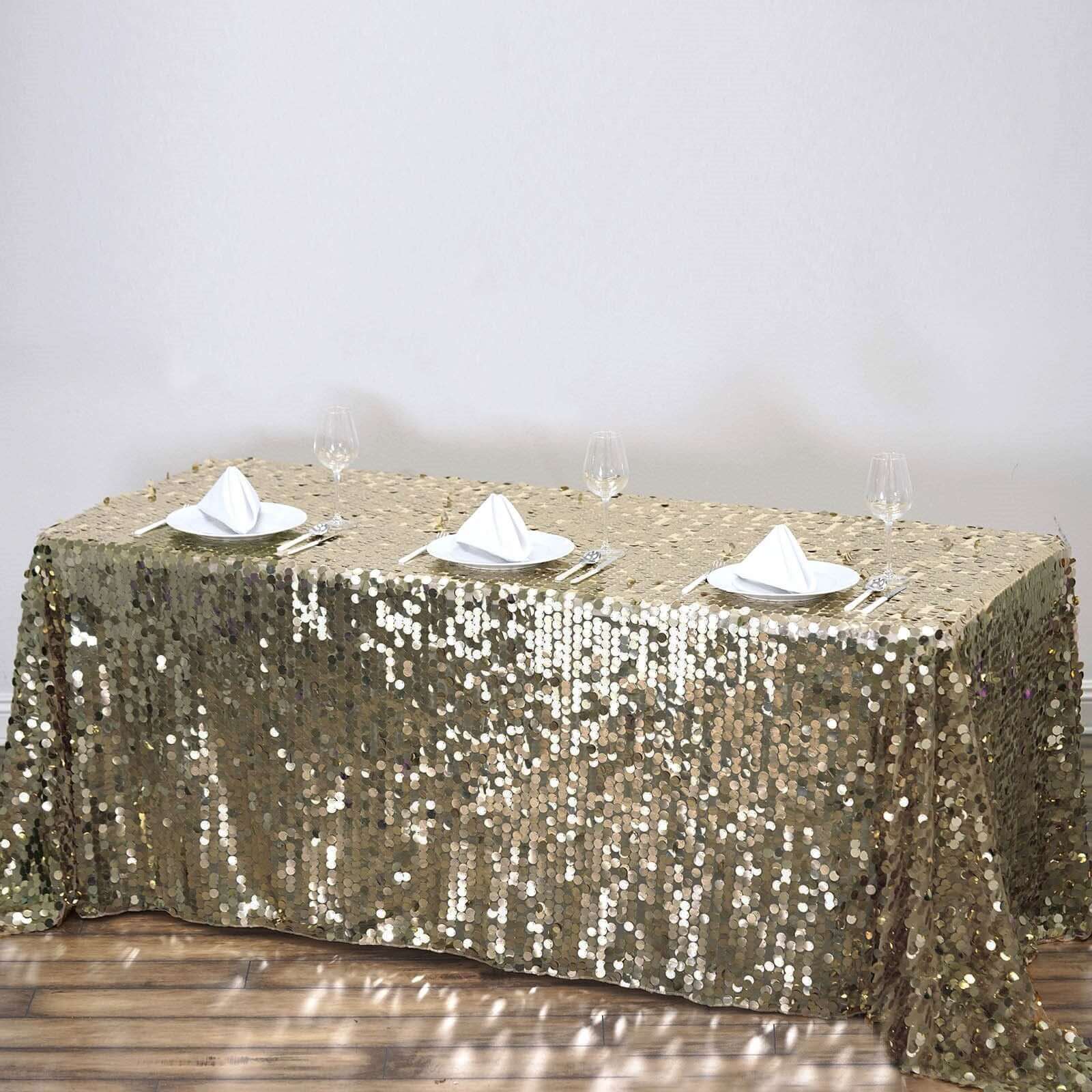 Hot Sale! Champagne Sequin Rectangle Tablecloth 90x156 for Various Events
