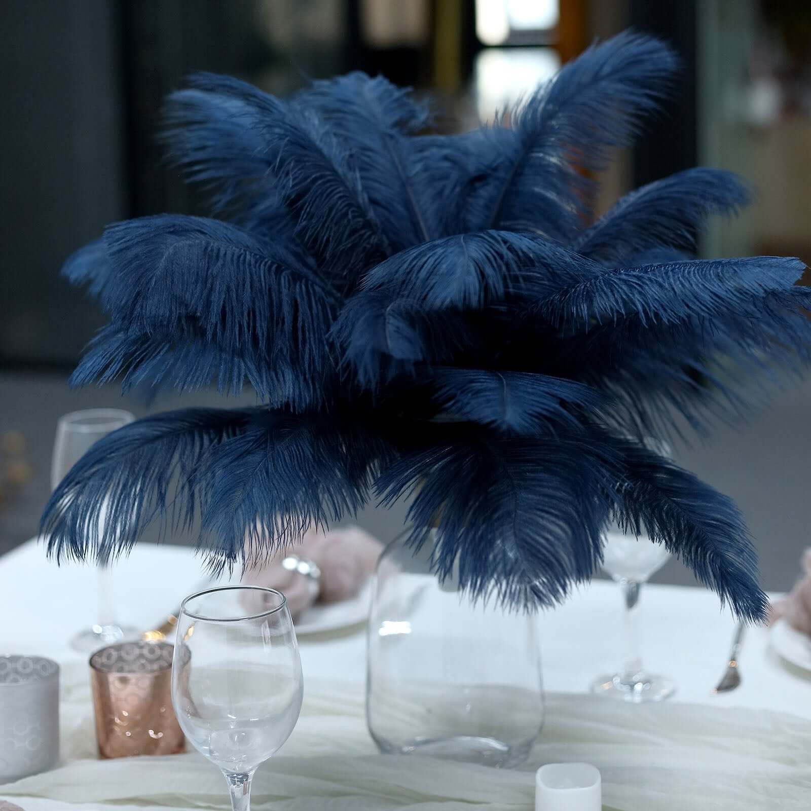 12-Piece Set of 13 - 15 Inch Navy Blue Authentic Ostrich Feathers for DIY Centerpieces