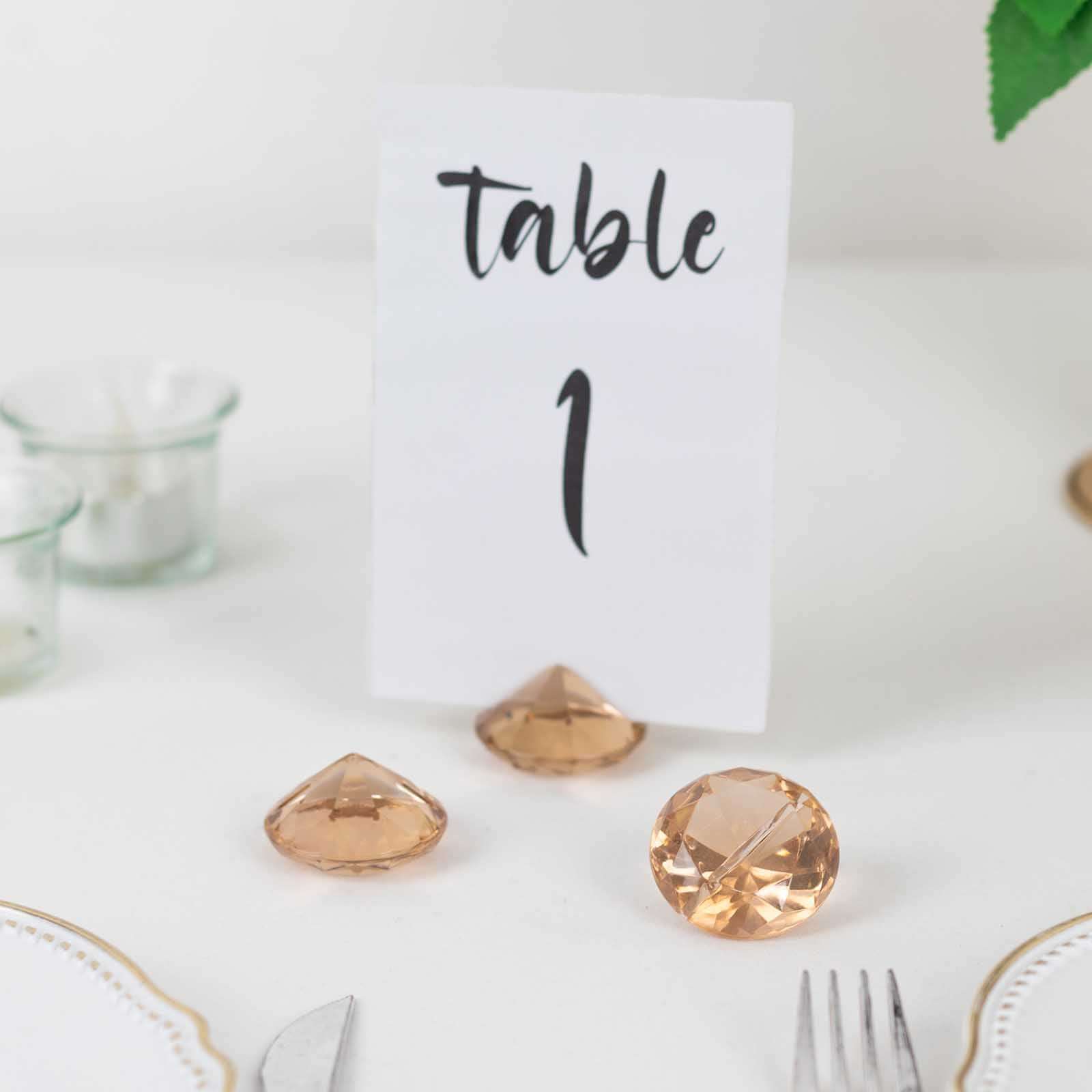Hot Sale! 10-Pack Plastic Diamond-Shaped Card Holder Stands in Amber for Wedding Table Decor