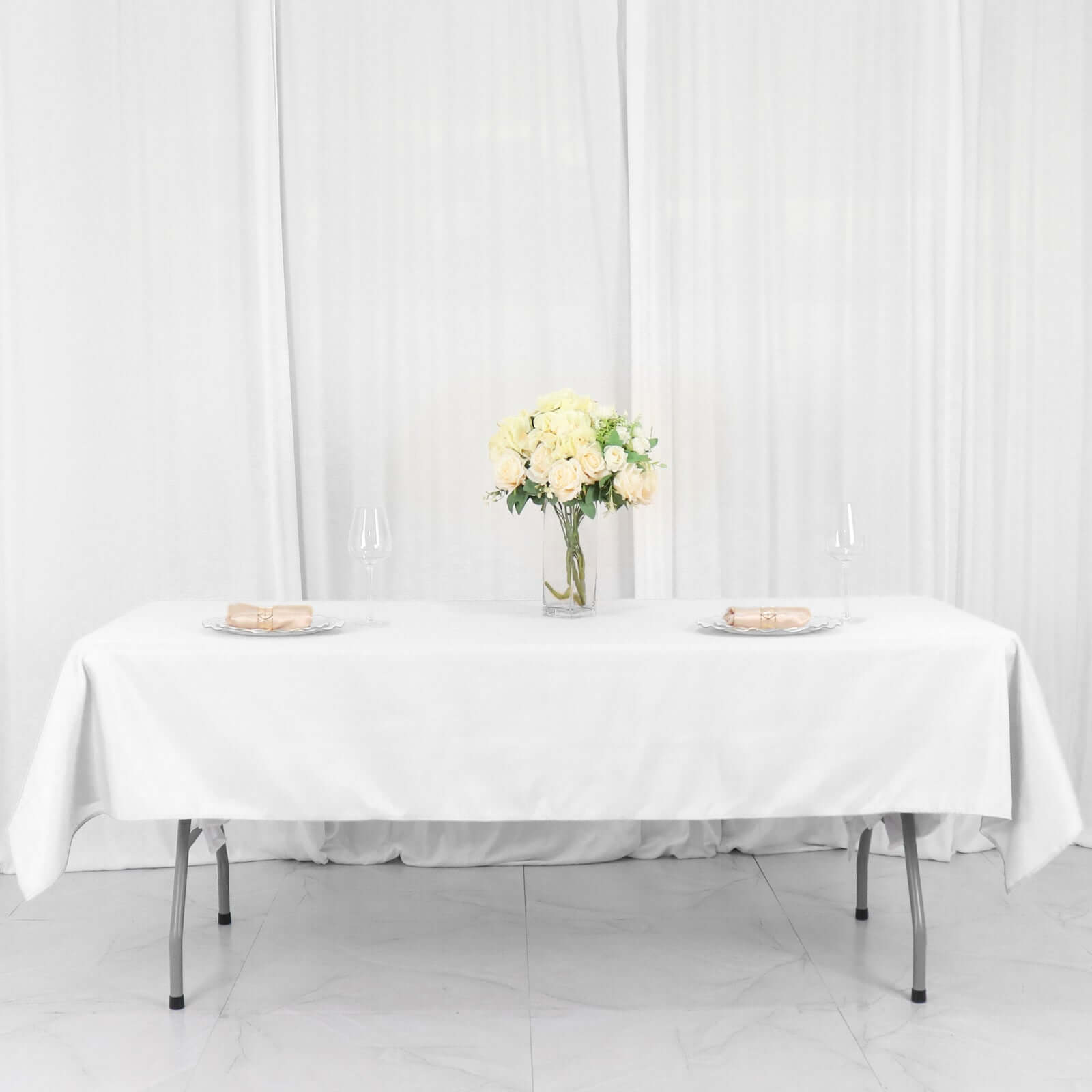 Wrinkle-Resistant White Polyester Rectangle Tablecloth 54x96 for Weddings & Events
