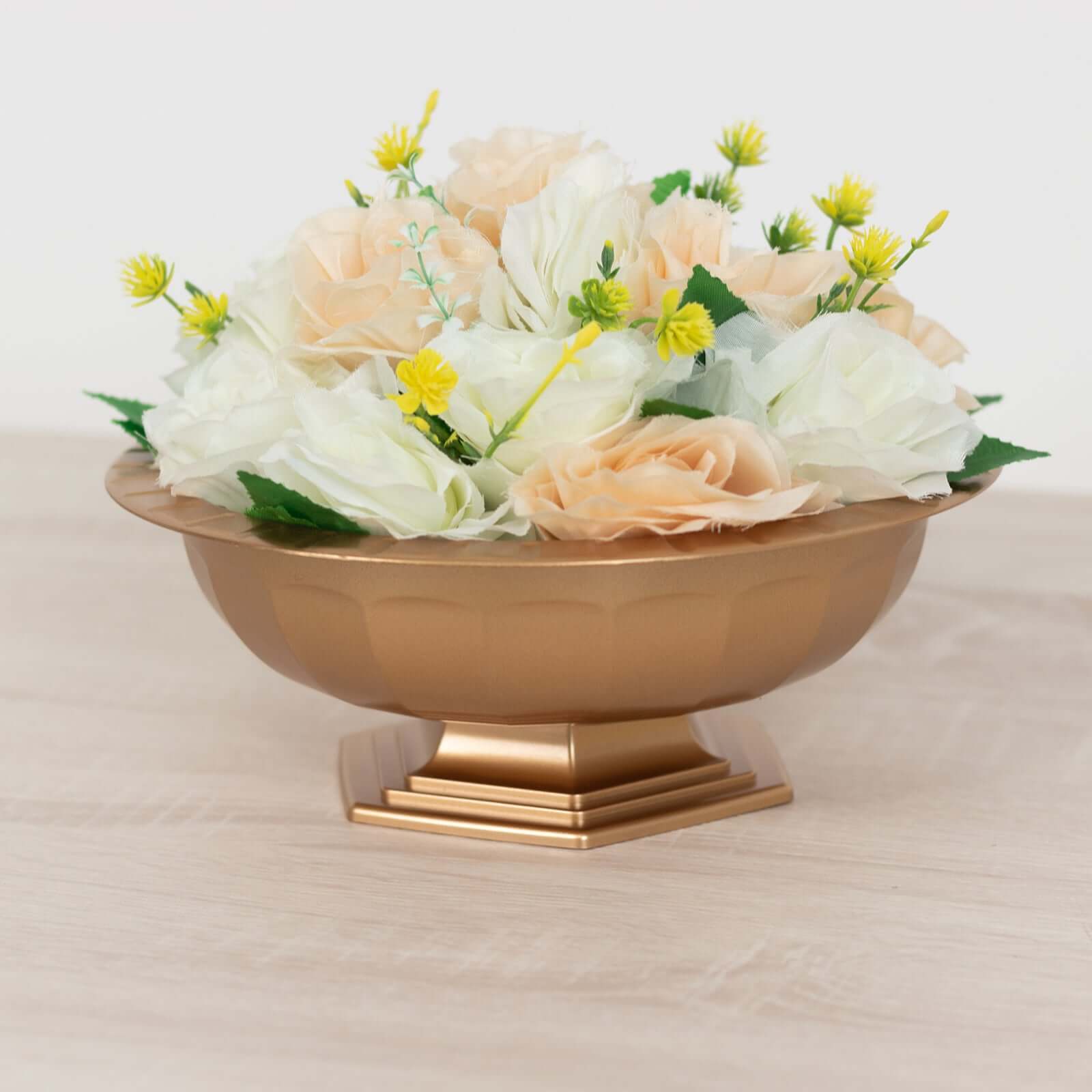 3-Pack Gold Roman Style Plastic Pedestal Compote Bowls for Table Centerpieces
