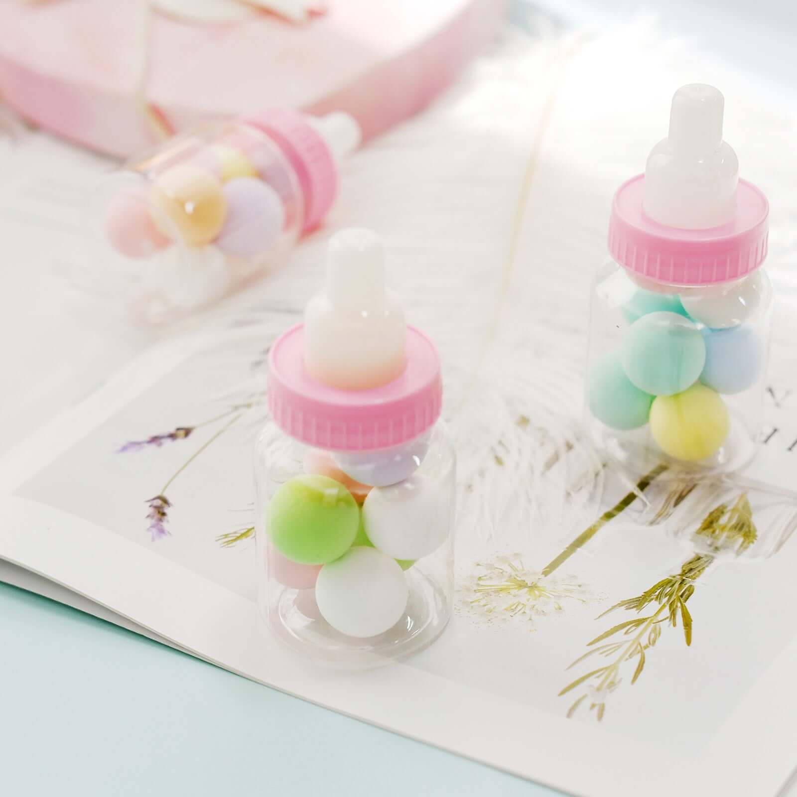 12-Pack Clear/Pink Fillable Mini Baby Bottle Candy Containers - Ideal Favors for Baby Showers