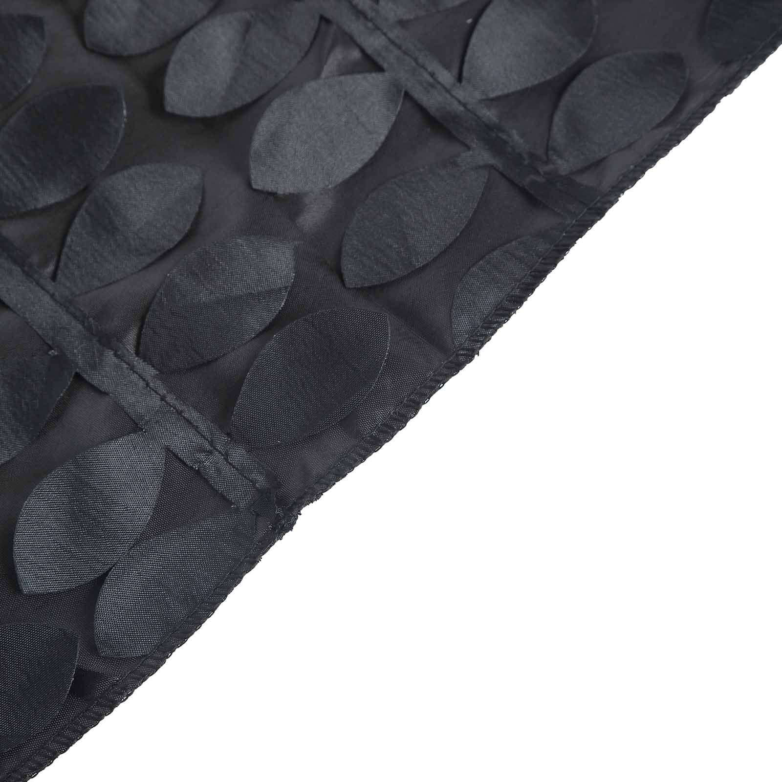 Black Taffeta Rectangle Tablecloth with 3D Leaf Petal Design | Great for Events