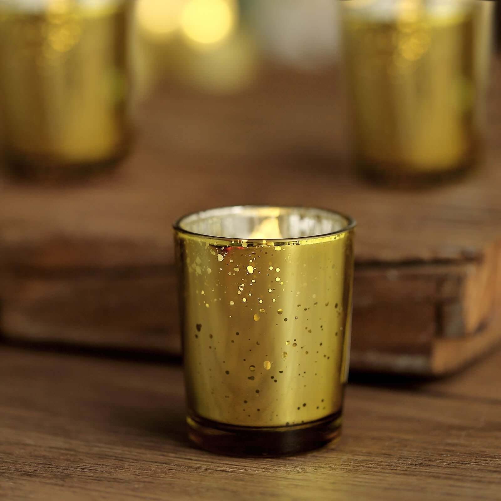 Hot Sale! 12-Pack Gold Speckled Mercury Glass Votive Tealight Holders
