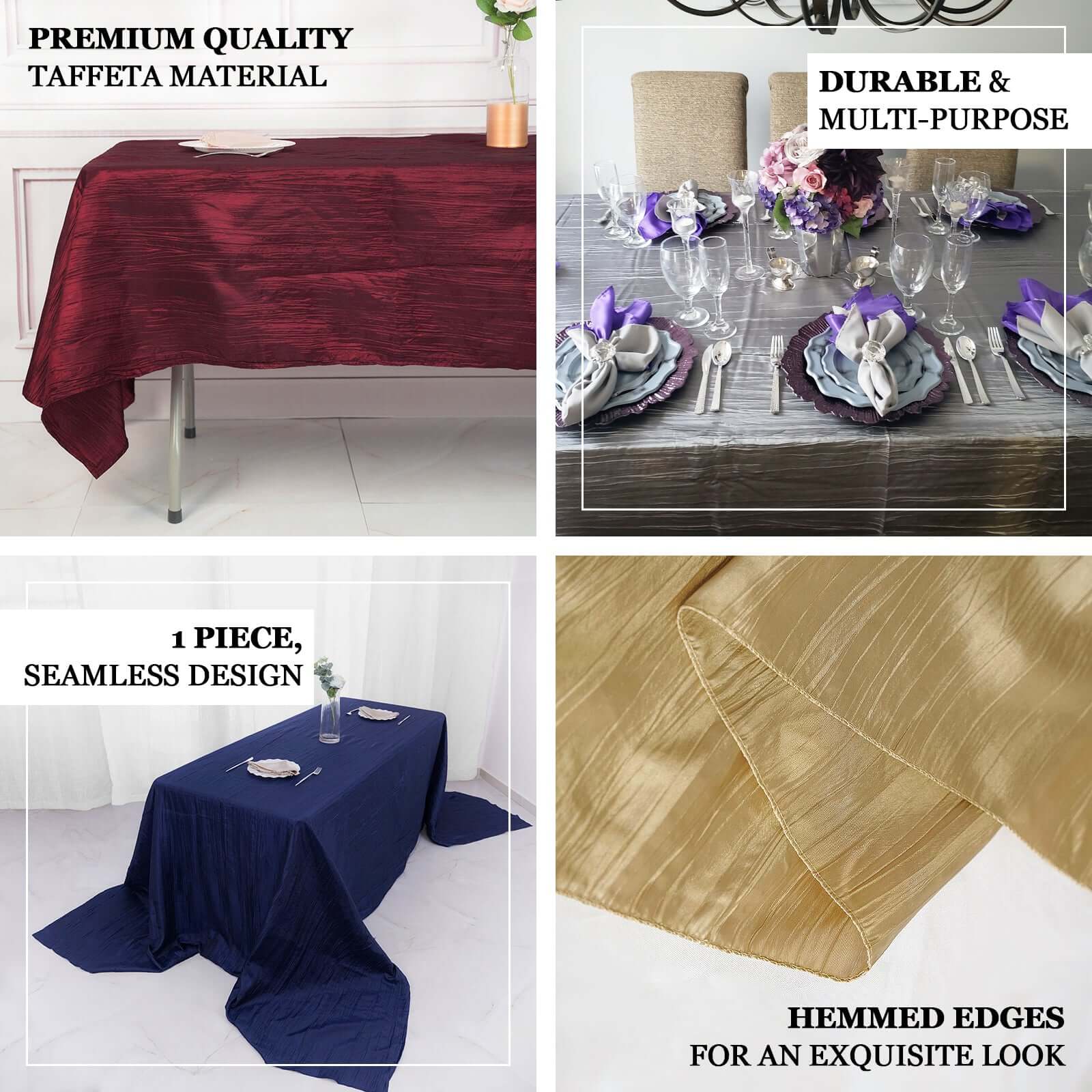Teal Crinkle Taffeta 90x156 Rectangle Tablecloth - Seamless, Exquisite Cover