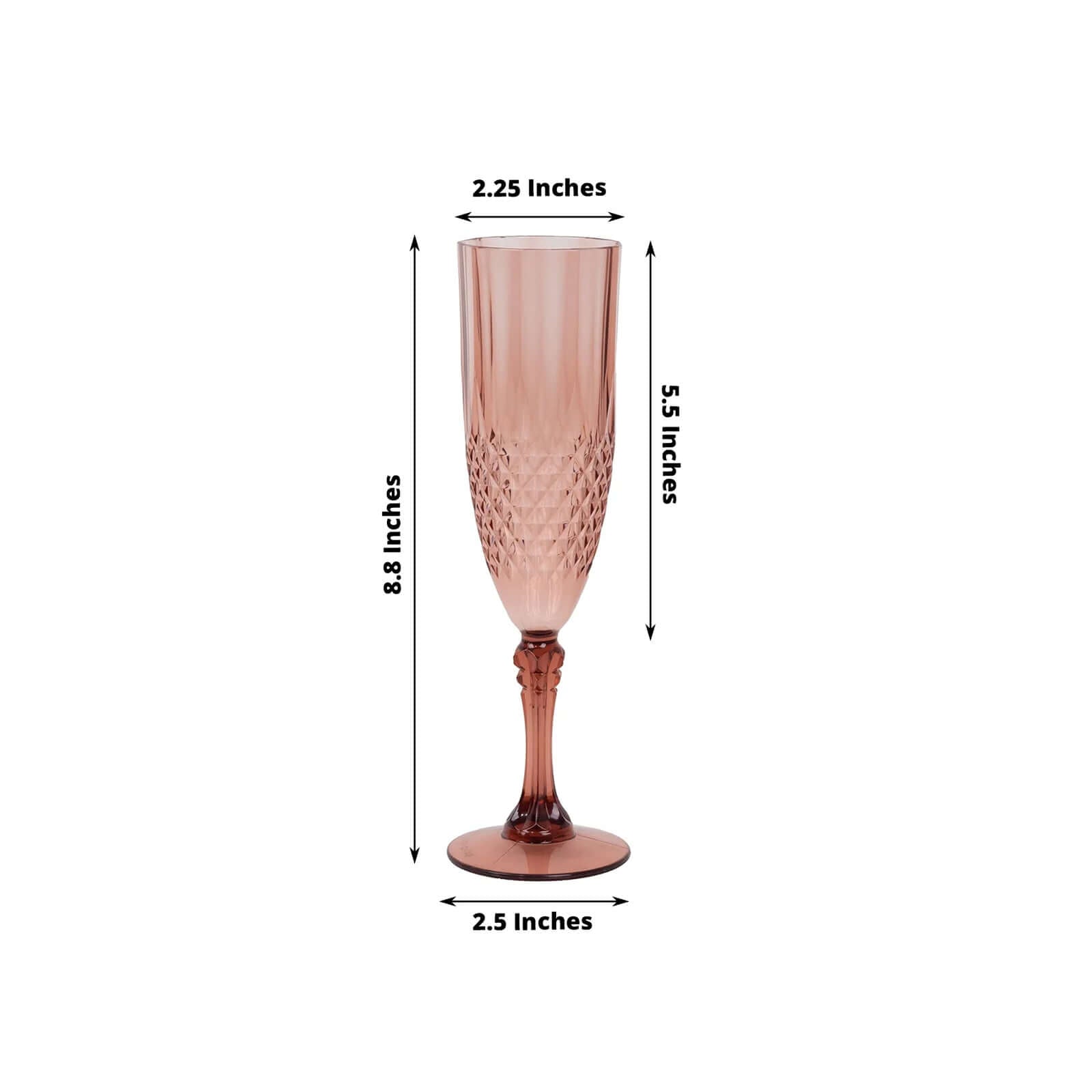 Hot Deal! 6-Pack Reusable 8oz Dusty Rose Plastic Champagne Toast Flutes with Crystal Cut Style