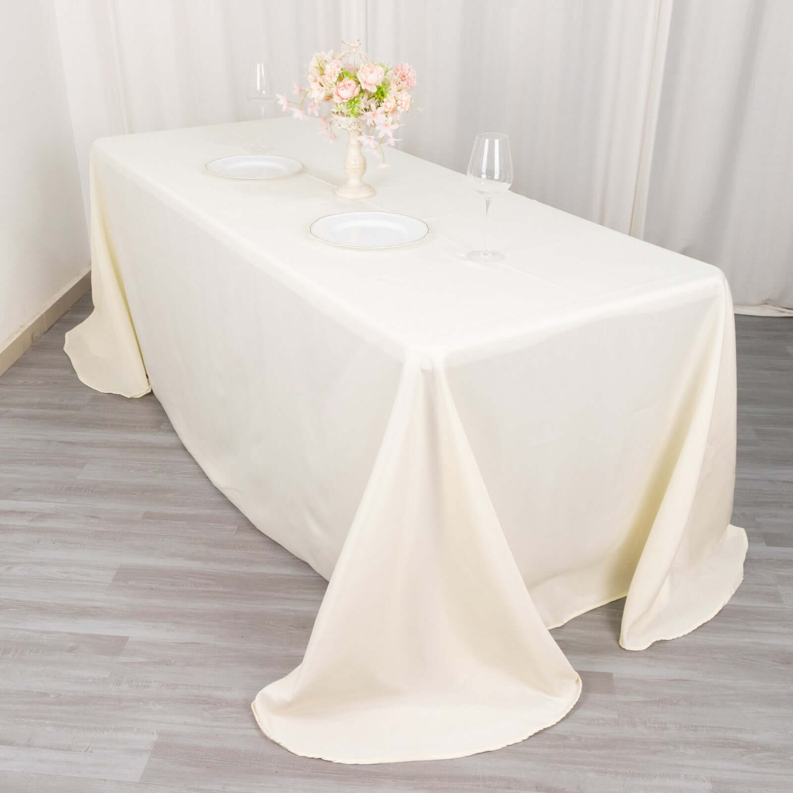 Hot Sale! Ivory Polyester Rectangle Tablecloth with Rounded Corners, 90x132