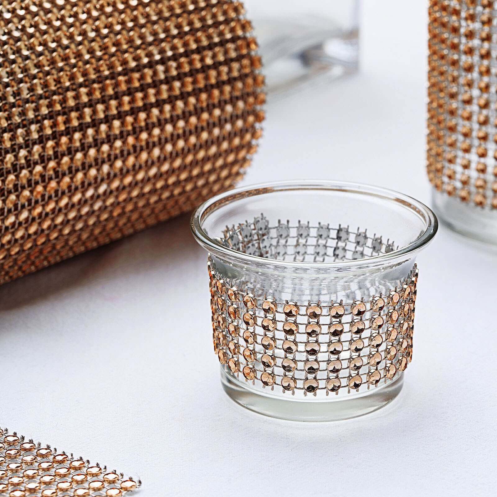 Hot Sale! 5x10 Yards Champagne Shiny Diamond Rhinestone Ribbon Roll for DIY Crafts and Decor