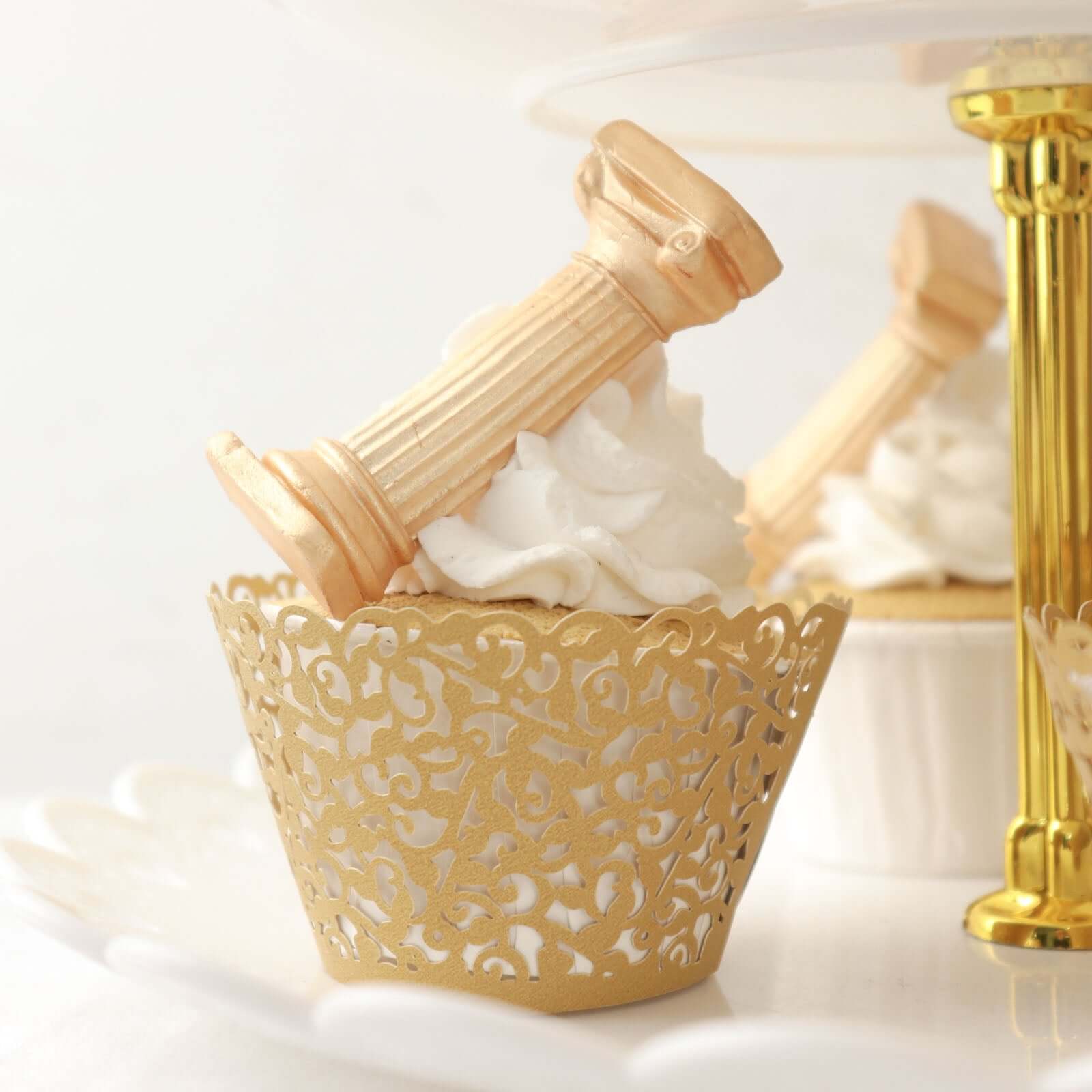 25-Piece Gold Lace Laser-Cut Paper Cupcake Wrappers for Event Baking