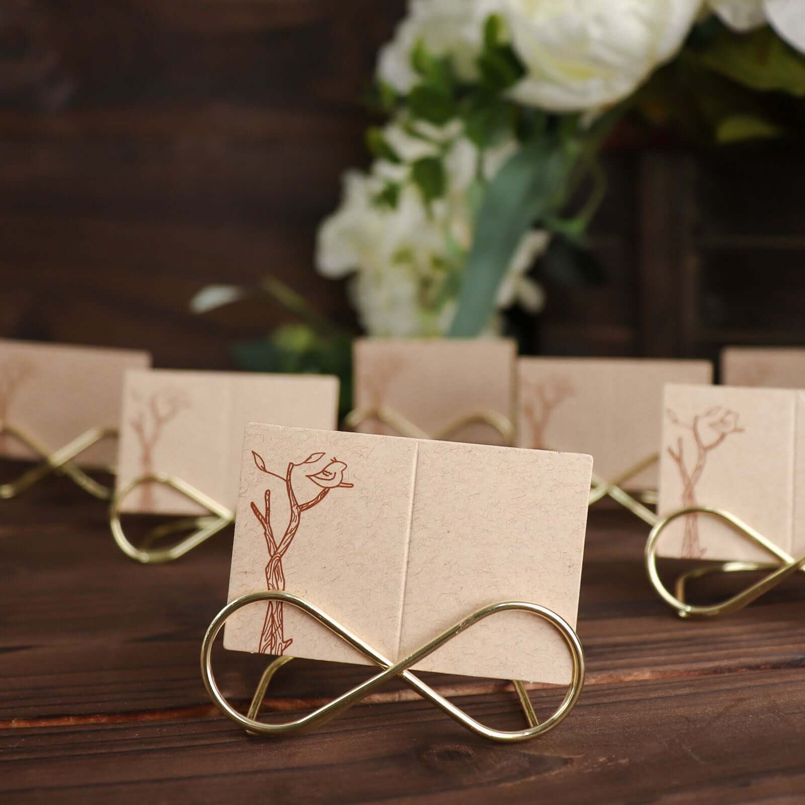 Hot Deal! 10-Pack Gold Metal Infinity Design Card Holder Stands for Weddings and Events