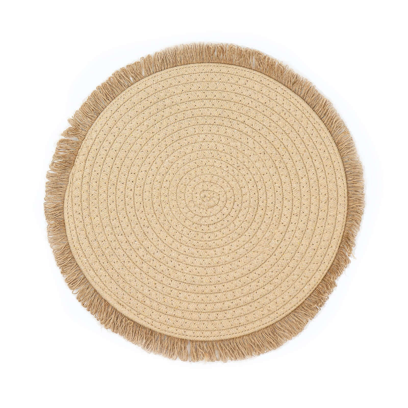 4-Pack Natural Rustic Burlap Jute Round Placemats with Fringed Edge - Farmhouse Style Table Decor