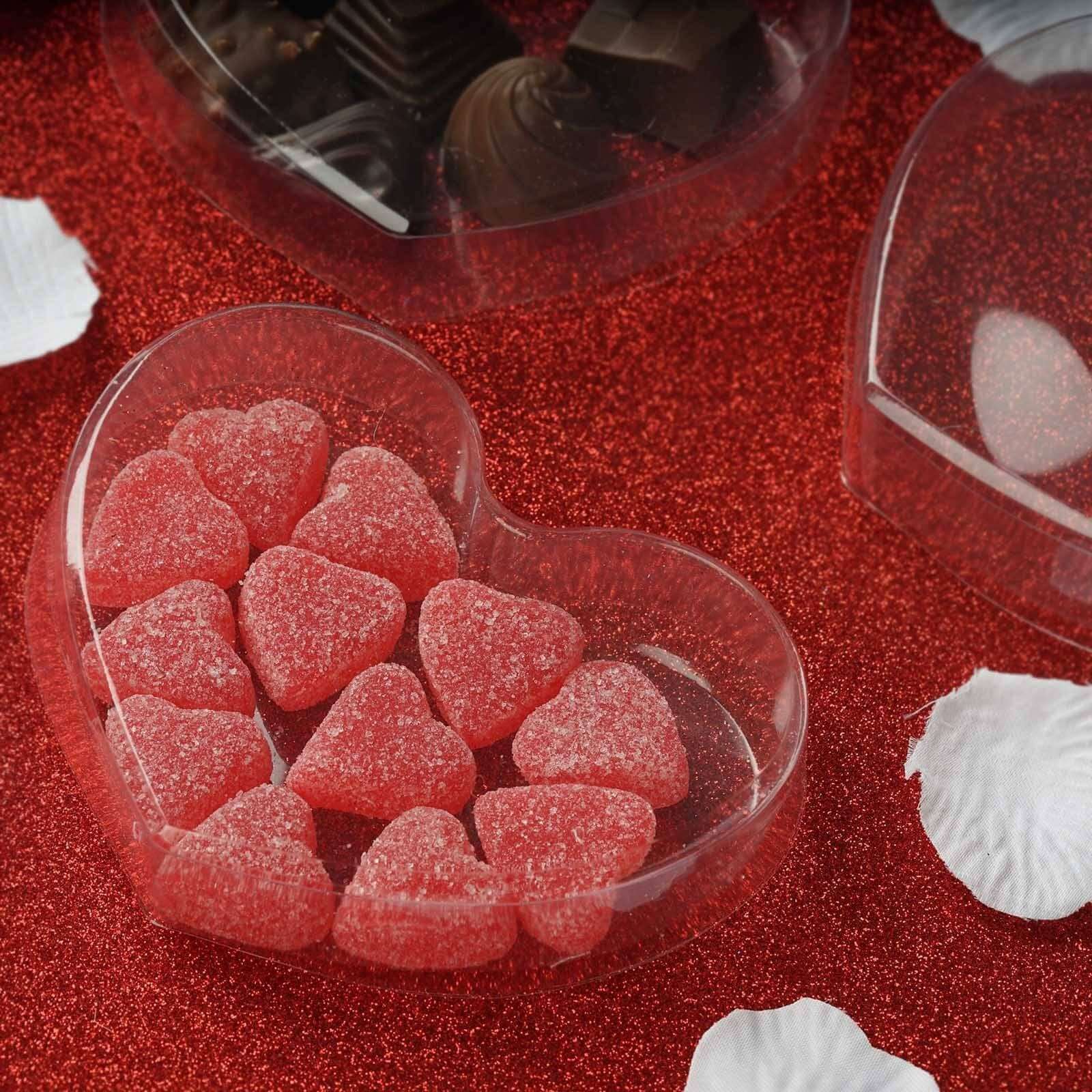 25-Piece Set of 5x4 Transparent Plastic Heart-Shaped Party Favor and Gift Boxes