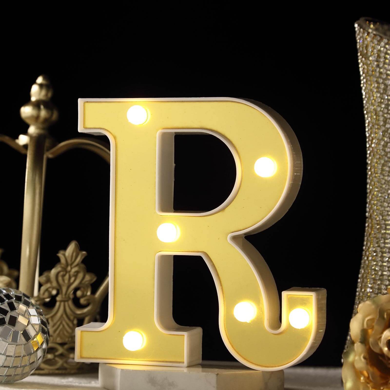 Hot! 3D Gold Marquee Letter R with 6 Warm White LED Lights - Ideal Event Decor