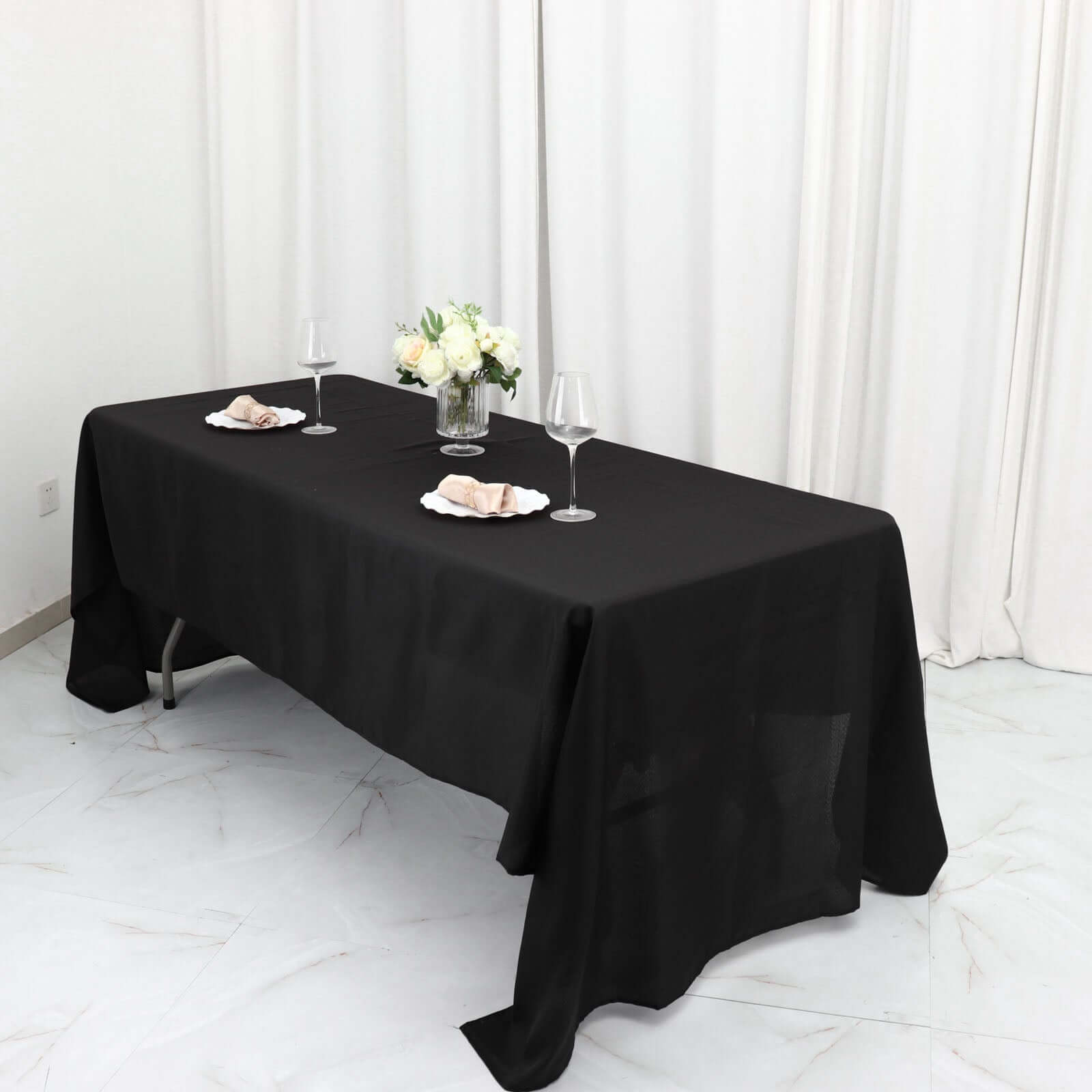Black Polyester Rectangle Tablecloth 60x126 - Wrinkle-Free Cover for Weddings and Parties, Great Deal!