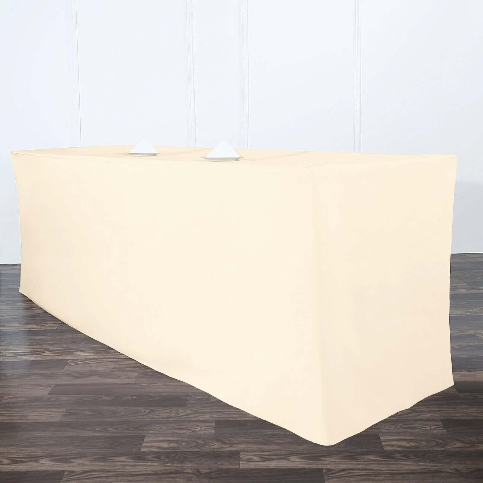 Durable Beige Fitted Polyester Tablecloth for 96x30 Rectangle Tables
