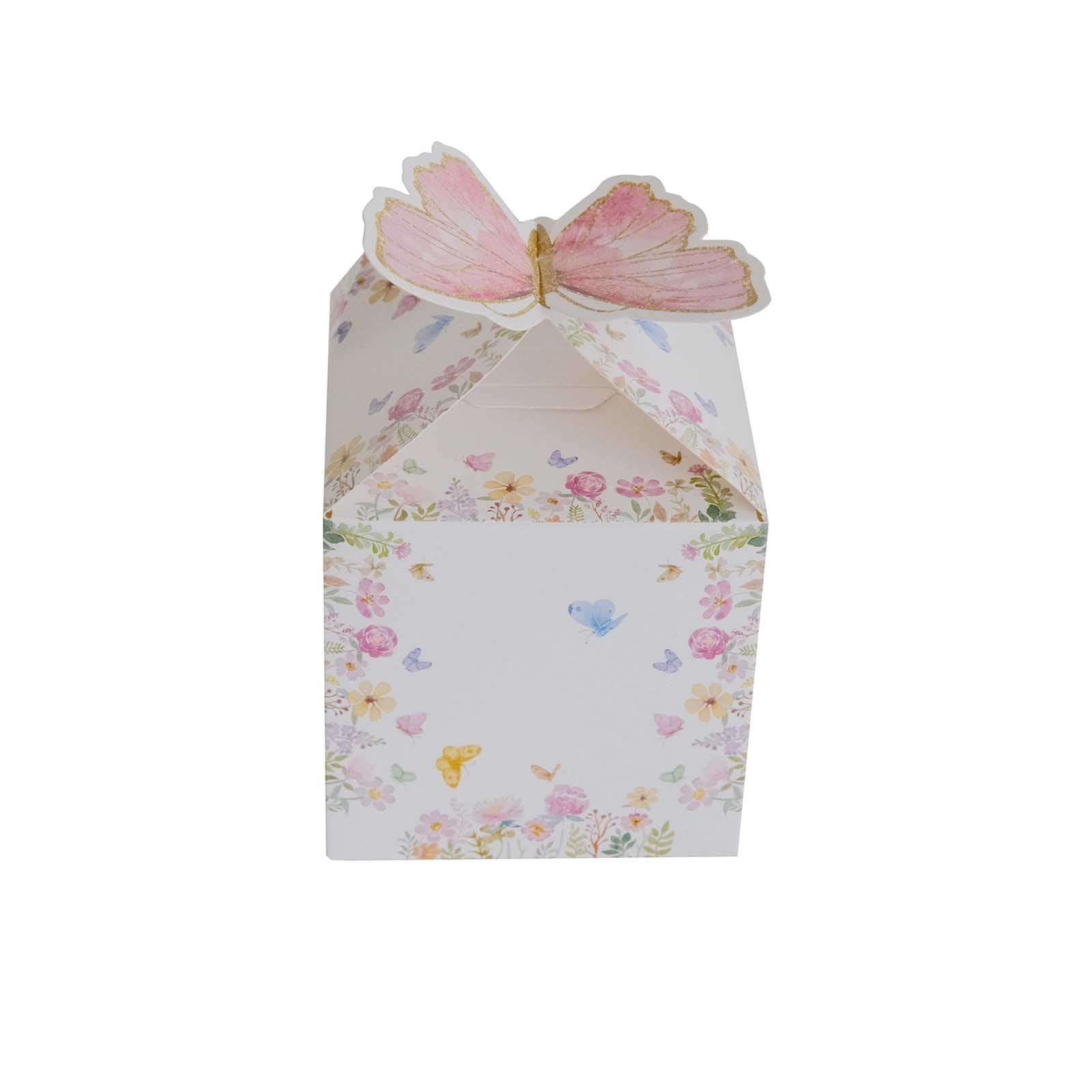 Hot Deal! 25-Pack White and Pink Glitter Butterfly Top Floral Party Favor Candy Gift Boxes