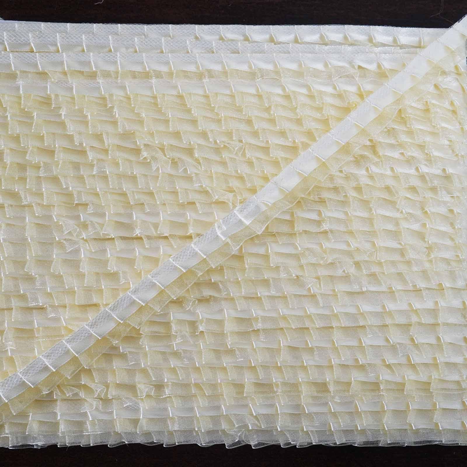 25 Yards Ivory Double - Layered Ruffled Lace Trim with Satin and Organza Fabrics