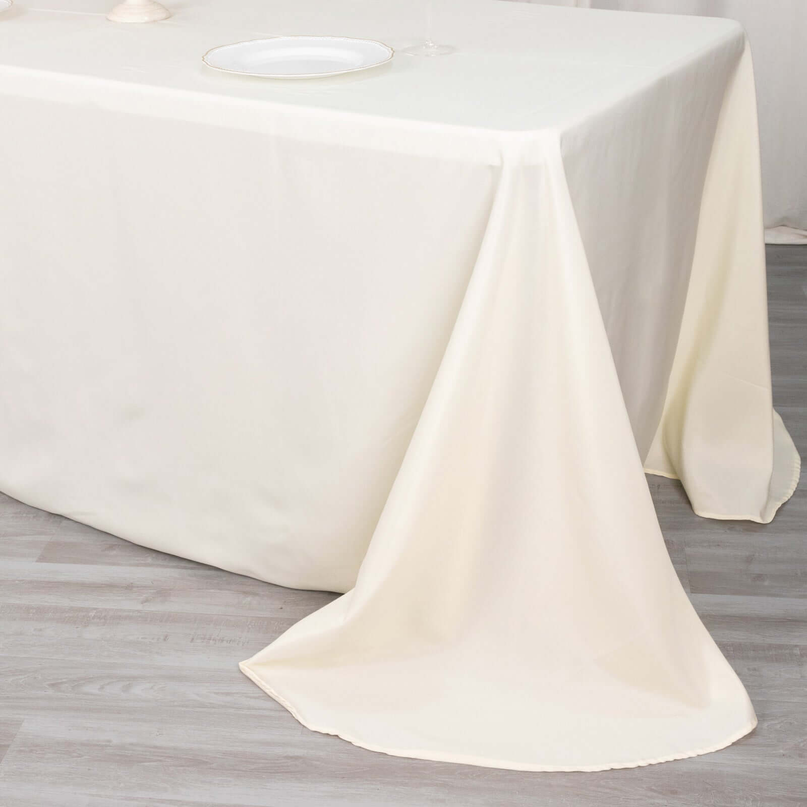 Hot Sale! Ivory Polyester Rectangle Tablecloth with Rounded Corners, 90x132