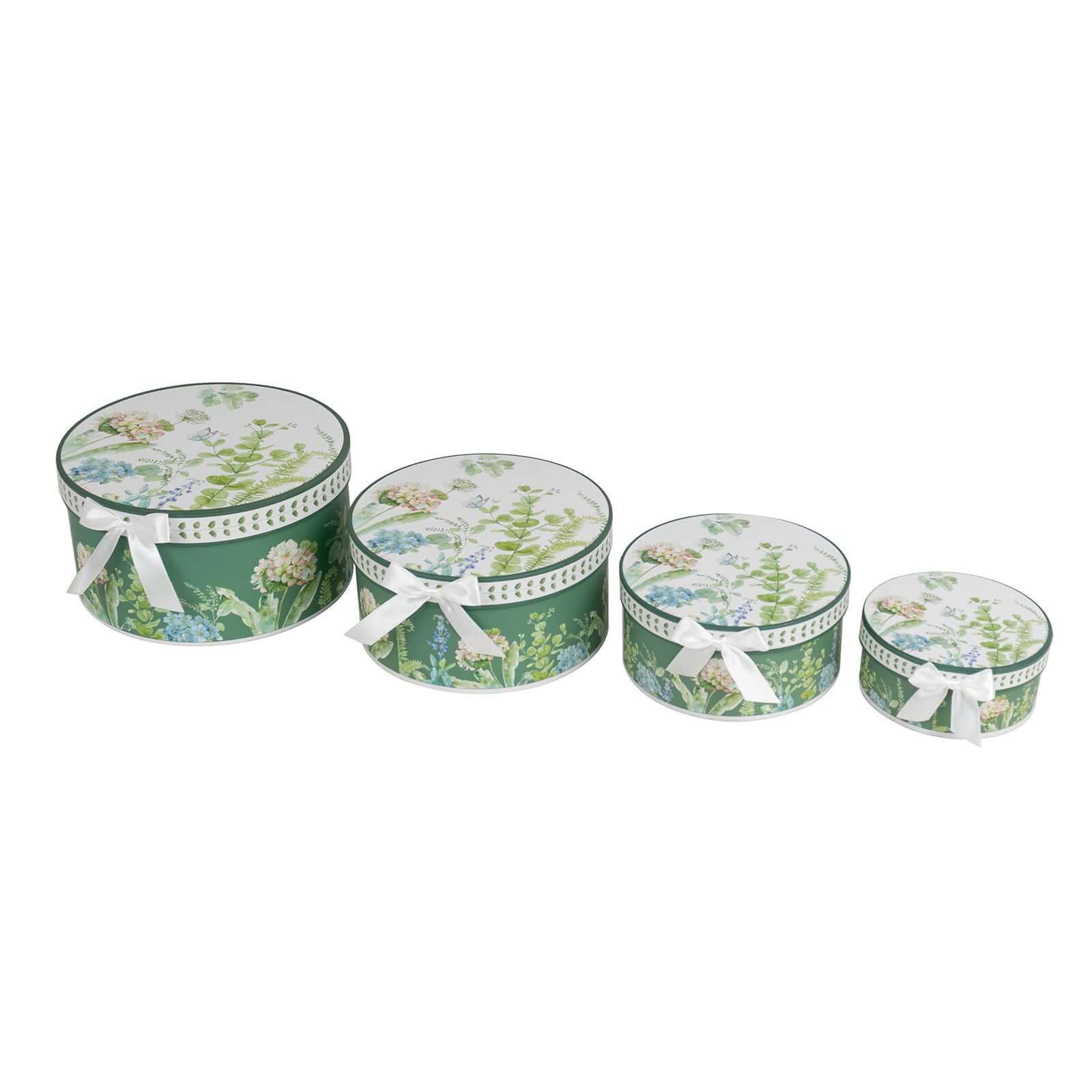 4-Piece Set of Greenery-Themed Cardstock Round Nesting Gift Boxes with Lids