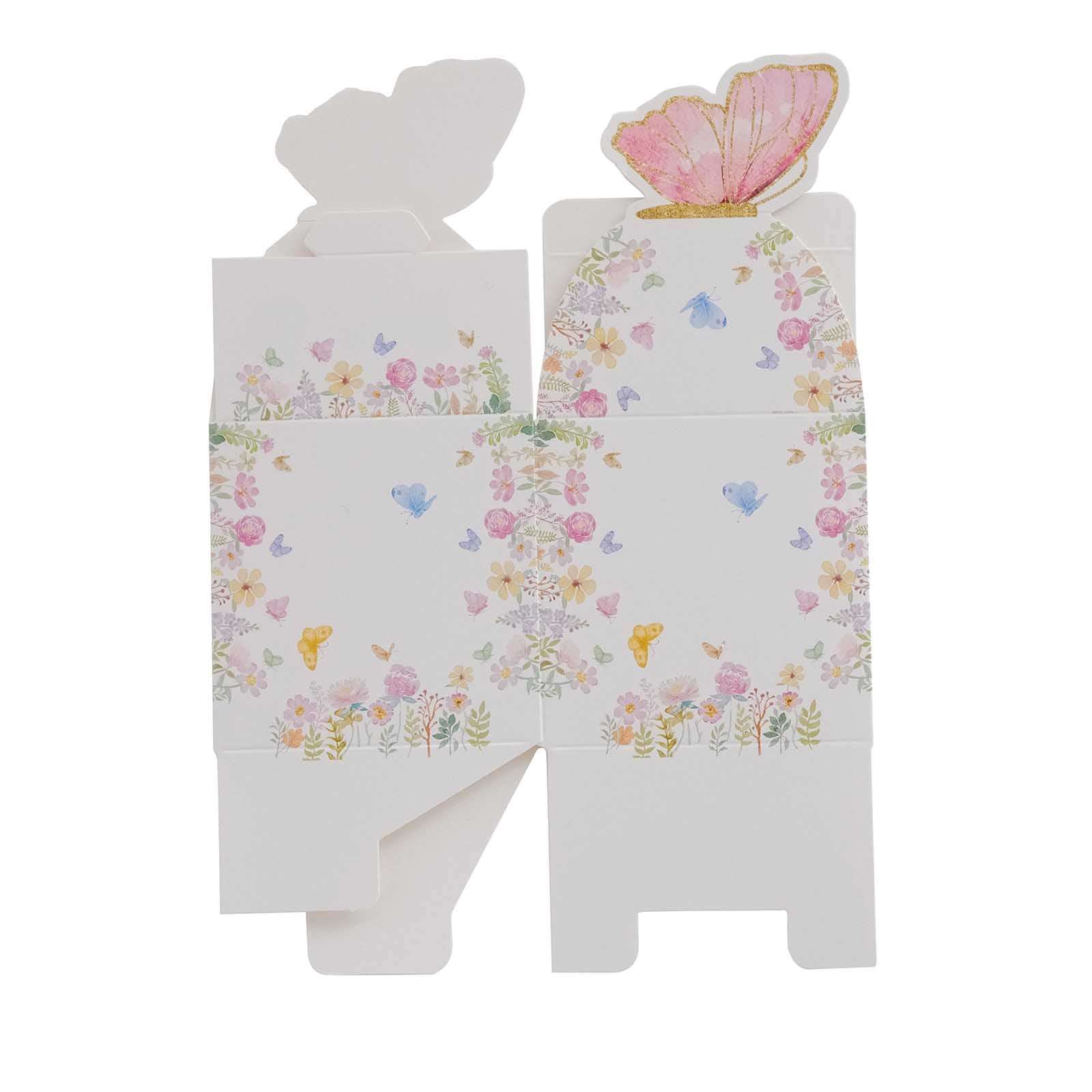 Hot Deal! 25-Pack White and Pink Glitter Butterfly Top Floral Party Favor Candy Gift Boxes