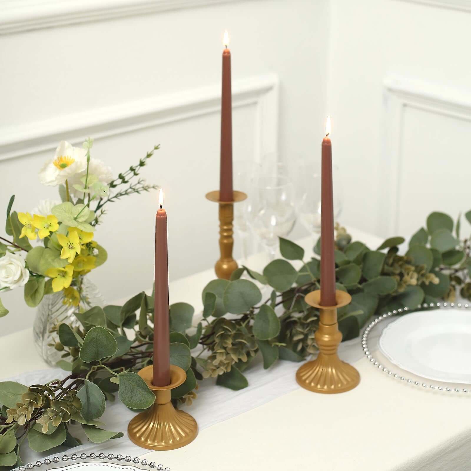 Premium Unscented Mocha Brown Taper Candles - 12-Pack for Upscale Settings, 10 Inches