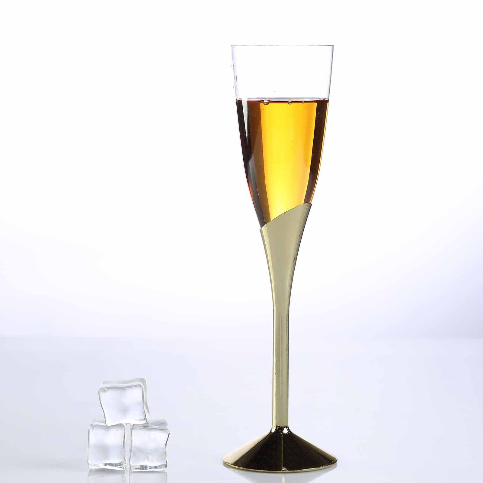 Amazing 6-Pack Disposable Plastic Champagne Flutes, 5oz Clear with Gold Base for Toasts