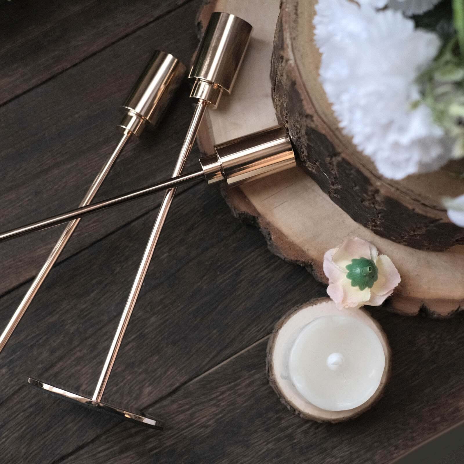 Gold Metal Set of 3 Taper Candle Stands with Round Base - Ideal for Weddings