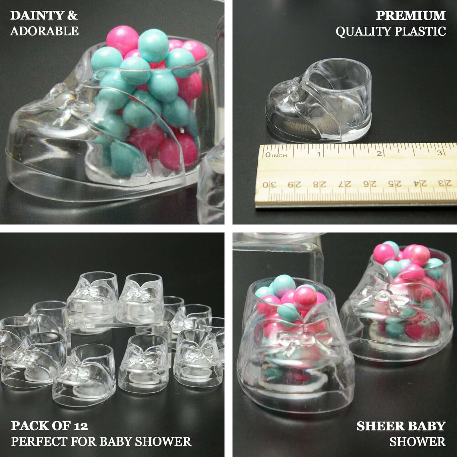 13-Piece Set of 2.5-Inch Clear Plastic Fillable Baby Booties Party Favor Boxes