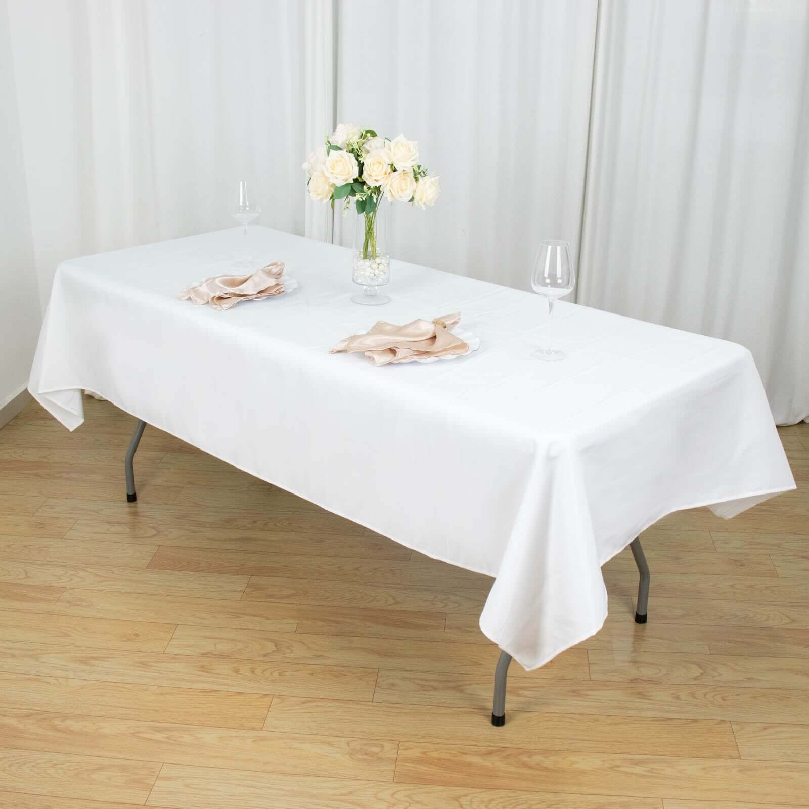 White 54x96 Premium Polyester Rectangle Tablecloth - Durable 220GSM Stain-Resistant for Weddings & Events