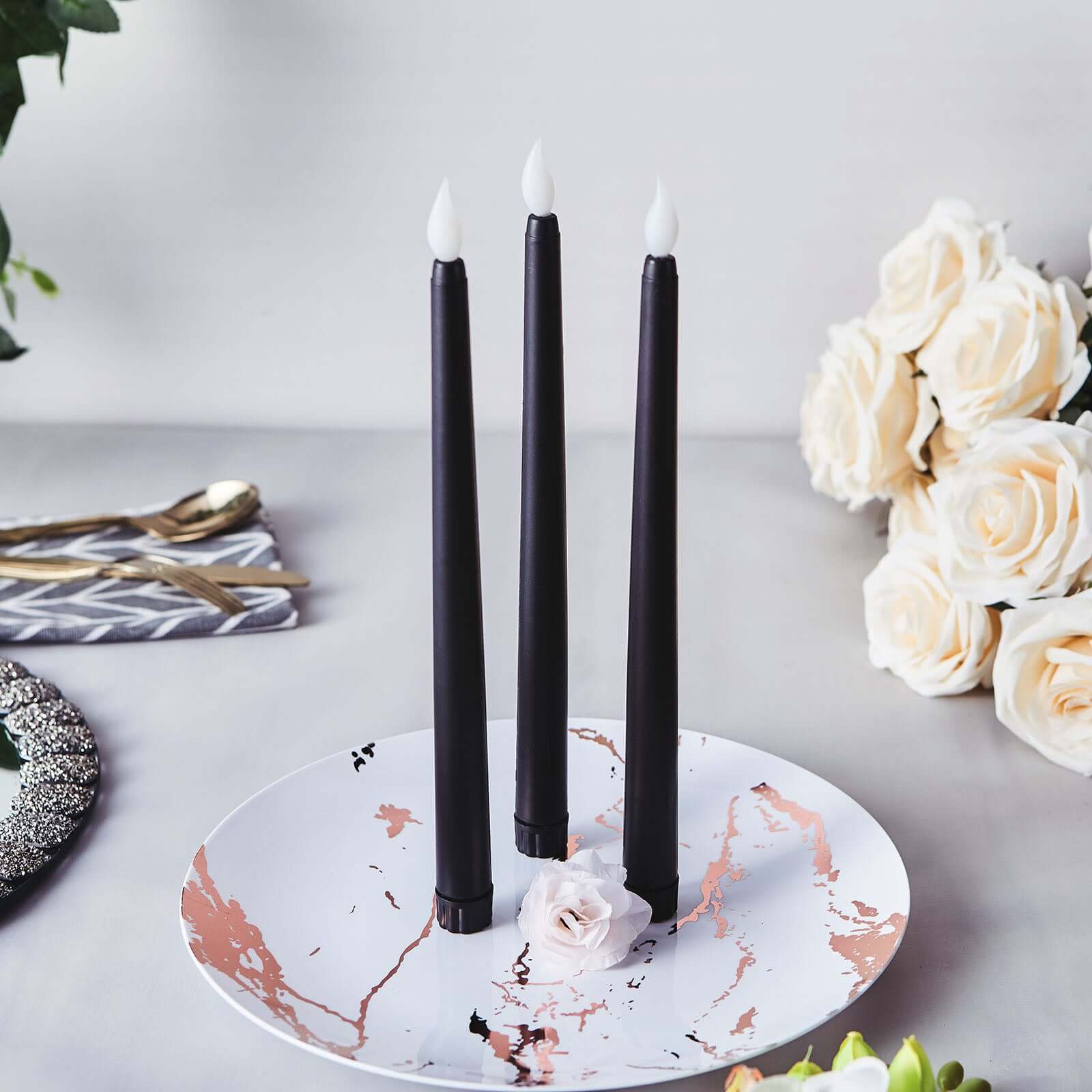 3-Pack Black Flameless Taper LED Decorative Candles with Warm Flickering Light - Ideal for Various Occasions