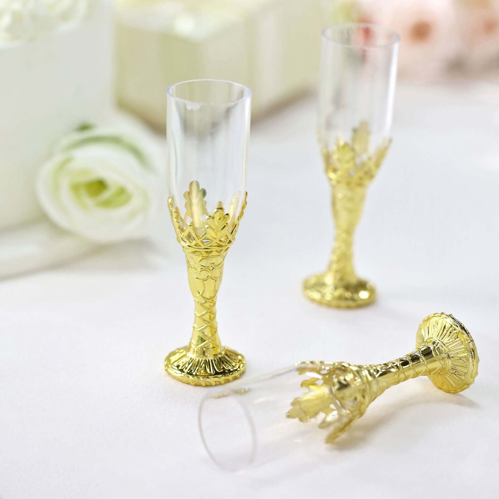 12-Pack Clear Gold Plastic Mini Champagne Bottle Style Fillable Candy Treat Favor Boxes