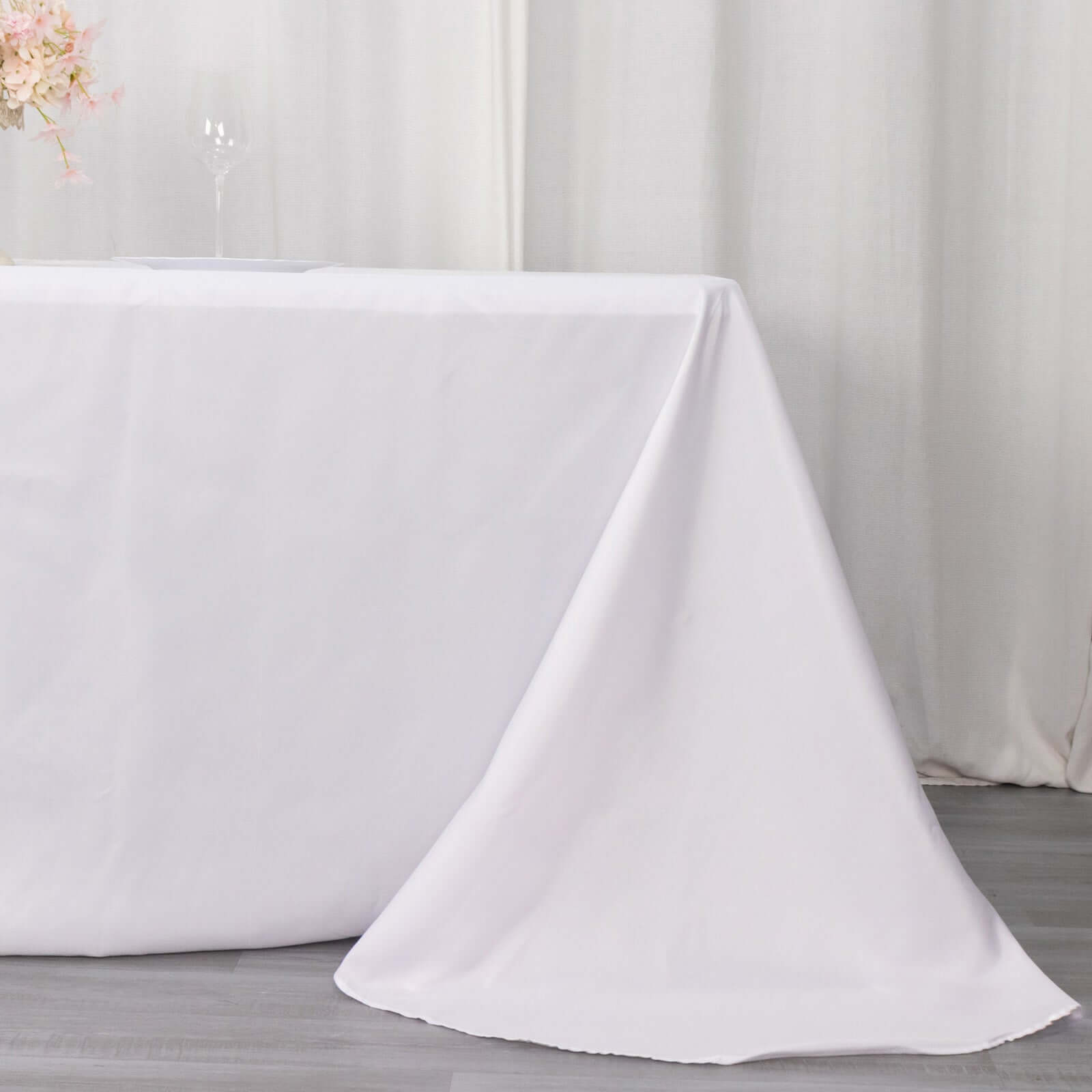 White Polyester Rectangle Tablecloth 90x132 - Ideal for Elegant Gatherings, Rounded Corners & Seamless Design