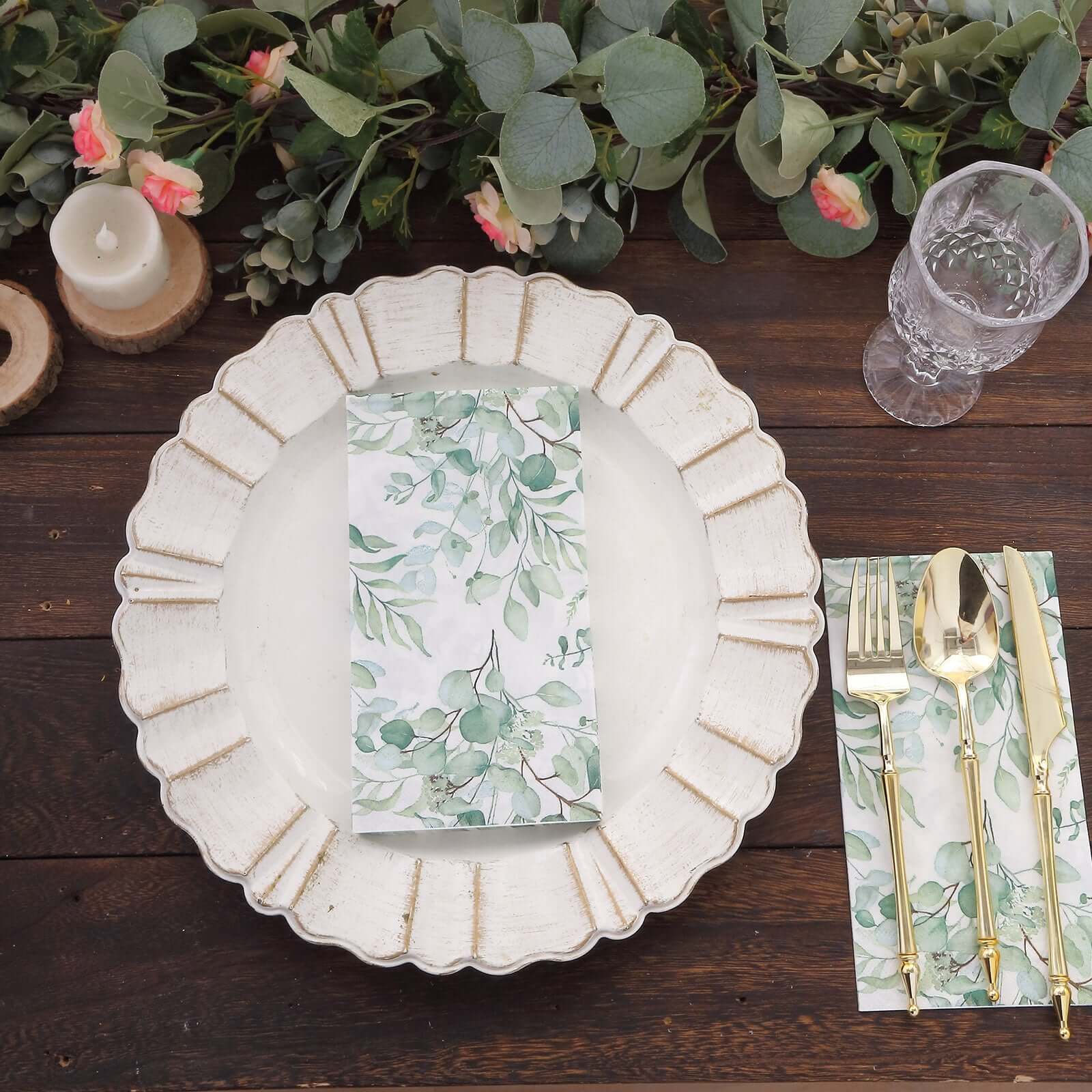 Hot! 20-Pack 2-Ply Green Paper Dinner Napkins with Eucalyptus Leaf Print - Stylish Boho Napkins for Events