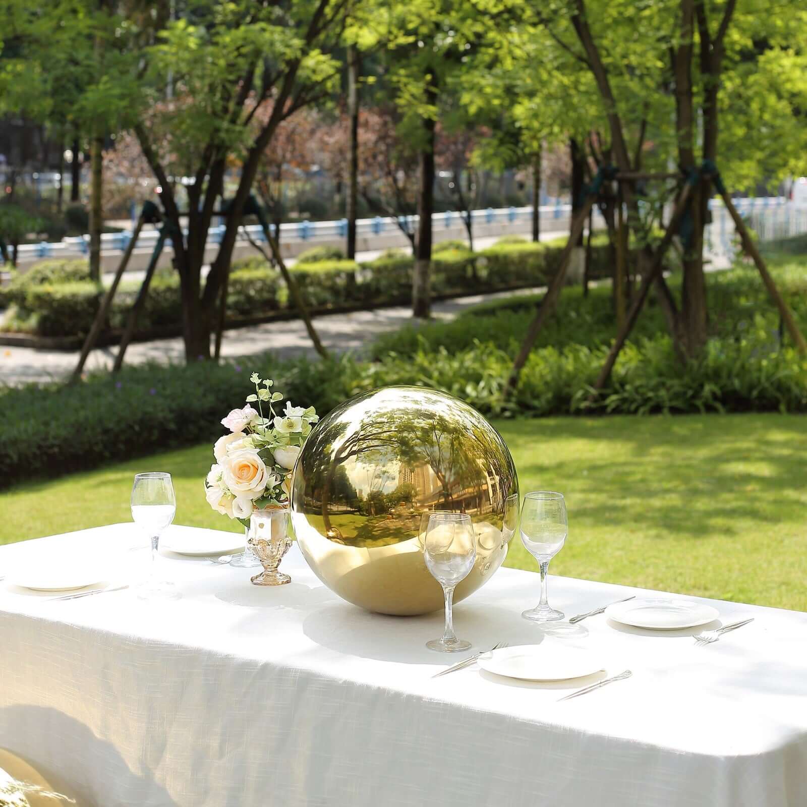 2-Pack Gold Reflective Hollow Stainless Steel Gazing Globe Mirror Balls for Outdoor Garden Decor