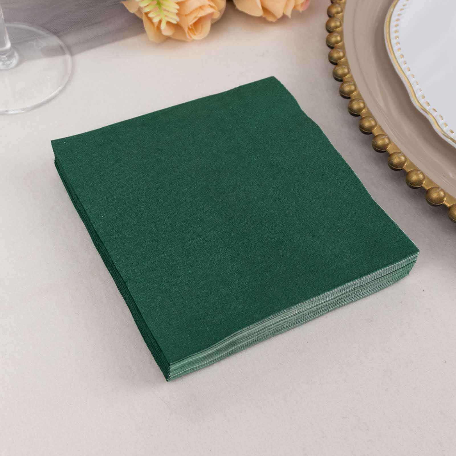 Get 50-Pack of 2-Ply Disposable Soft 18GSM Hunter Emerald Green Cocktail Paper Beverage Napkins