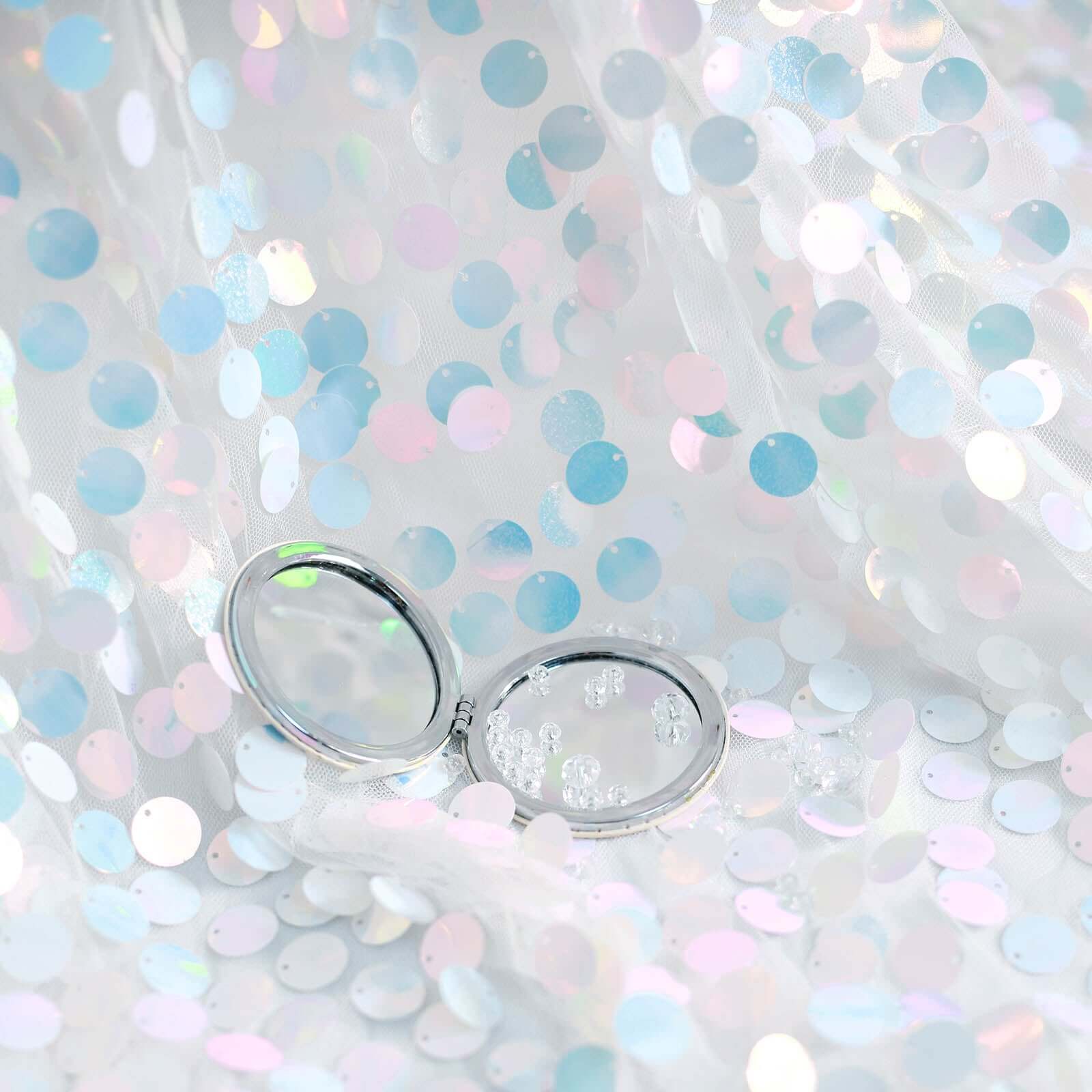 Iridescent Blue Sequin Rectangle Tablecloth - 90x132 Inches, Seamless, Perfect for Events
