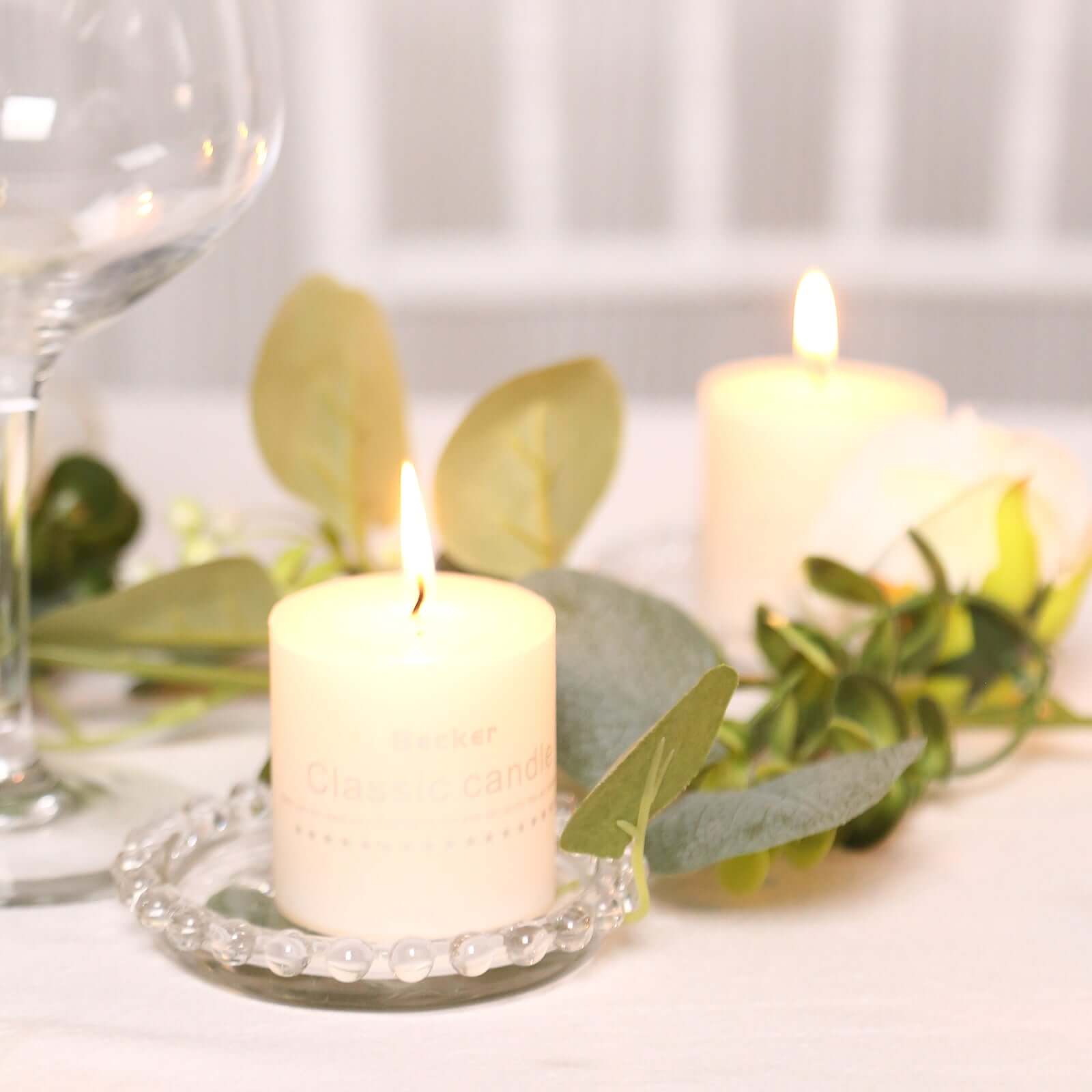 6-Pack Clear Glass Pillar Candle Holder Plates with Beaded Rims - Ideal Small Round Coasters