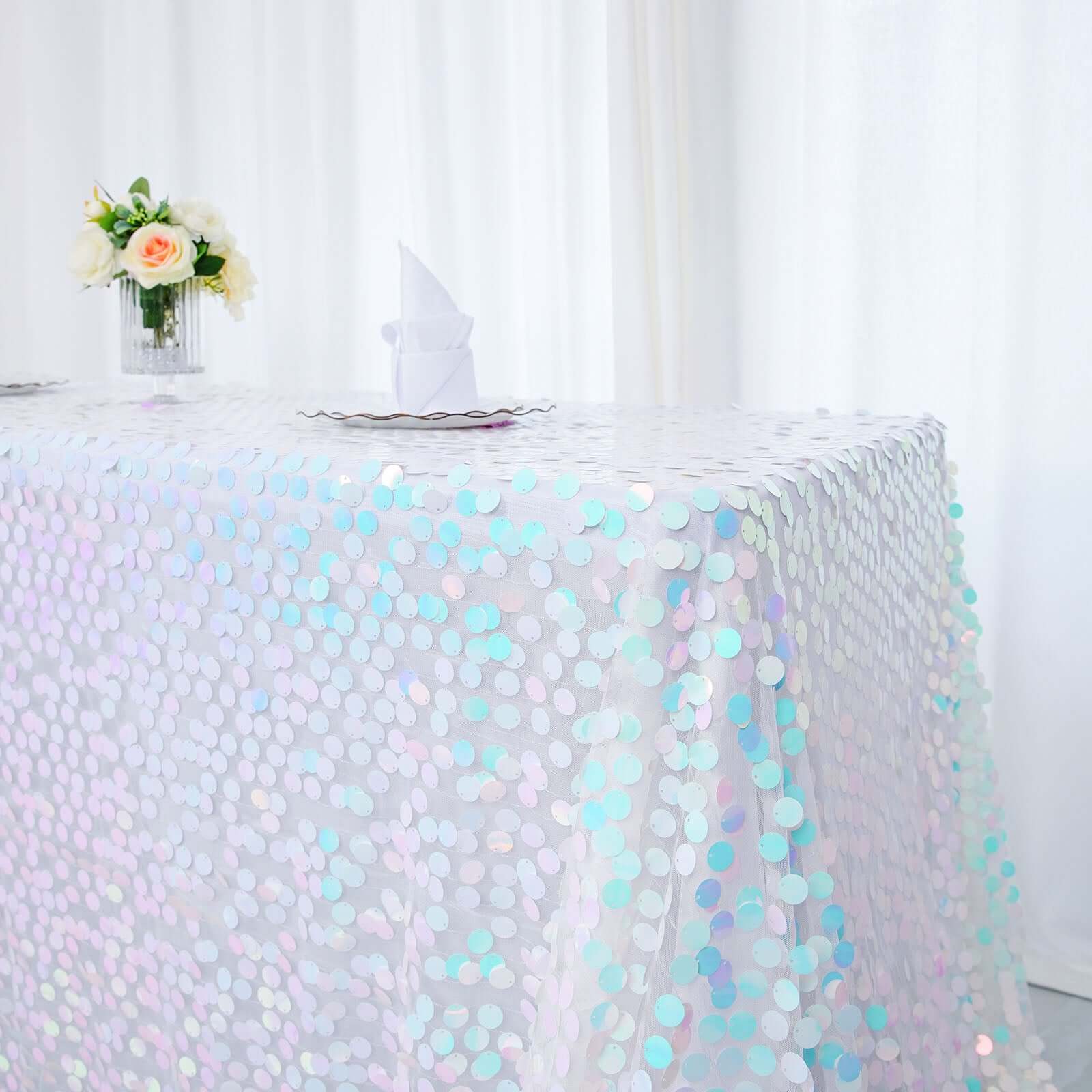 Hot Sale! Iridescent Blue Sequin Rectangle Tablecloth 90x156 for Various Events