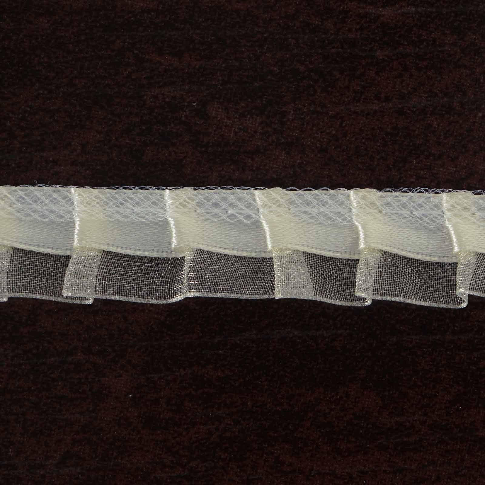 25 Yards Ivory Double - Layered Ruffled Lace Trim with Satin and Organza Fabrics