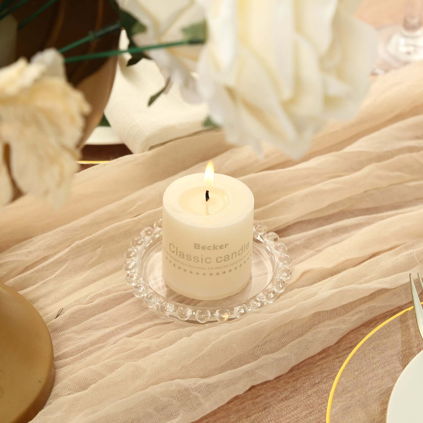 6-Pack Clear Glass Pillar Candle Holder Plates with Beaded Rims - Ideal Small Round Coasters
