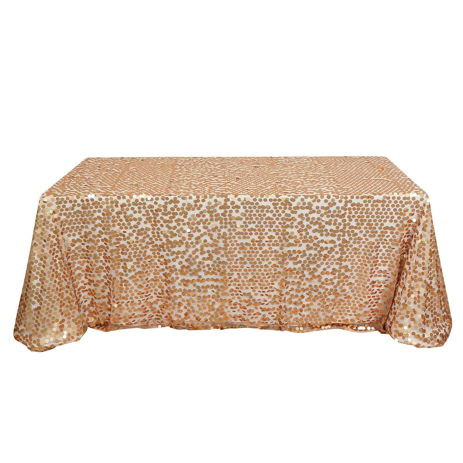 Hot! Seamless Matte Champagne Sequin Tablecloth, 90x156 Rectangle