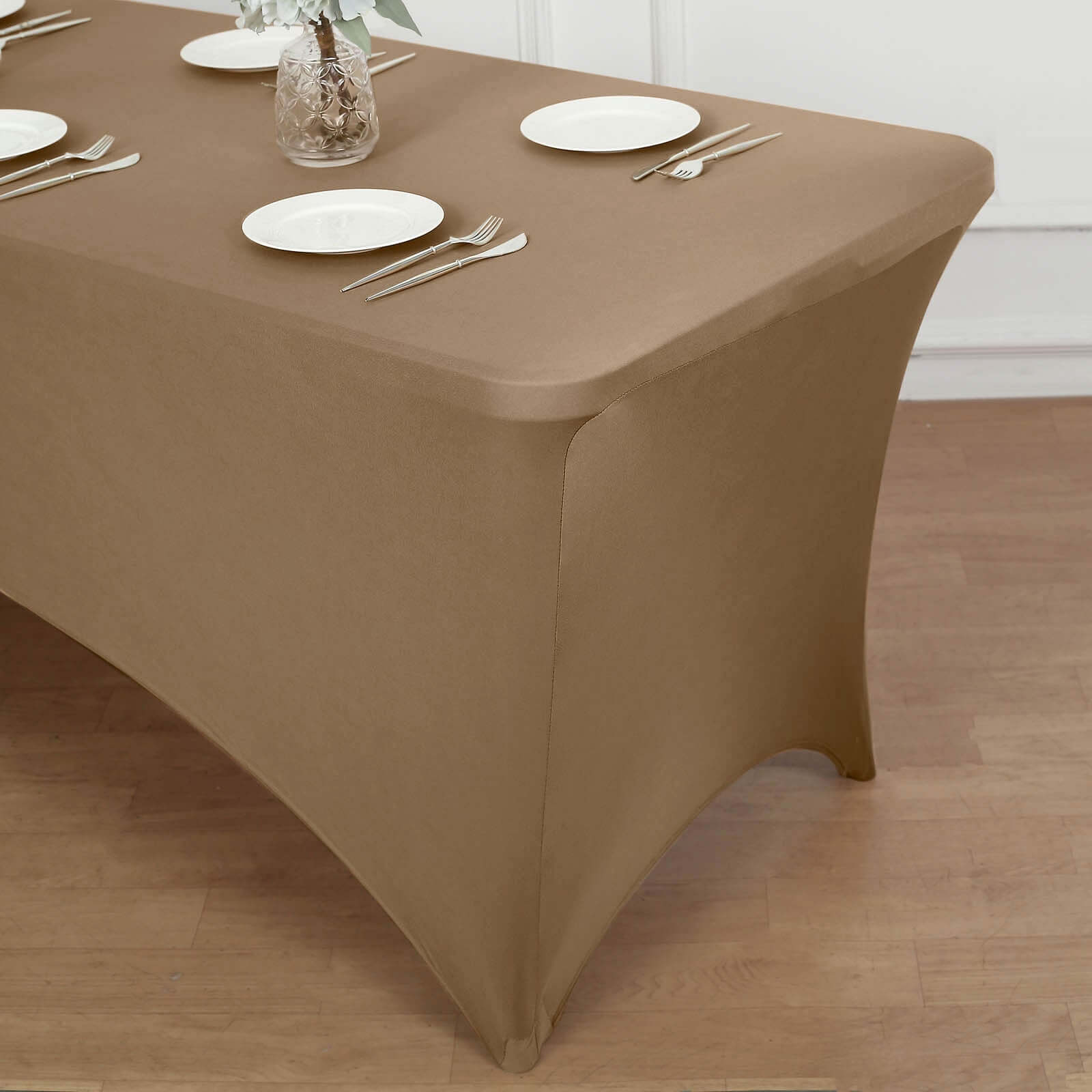 Durable Taupe Stretch Spandex Table Cover for 8ft Rectangles - Ideal Choice
